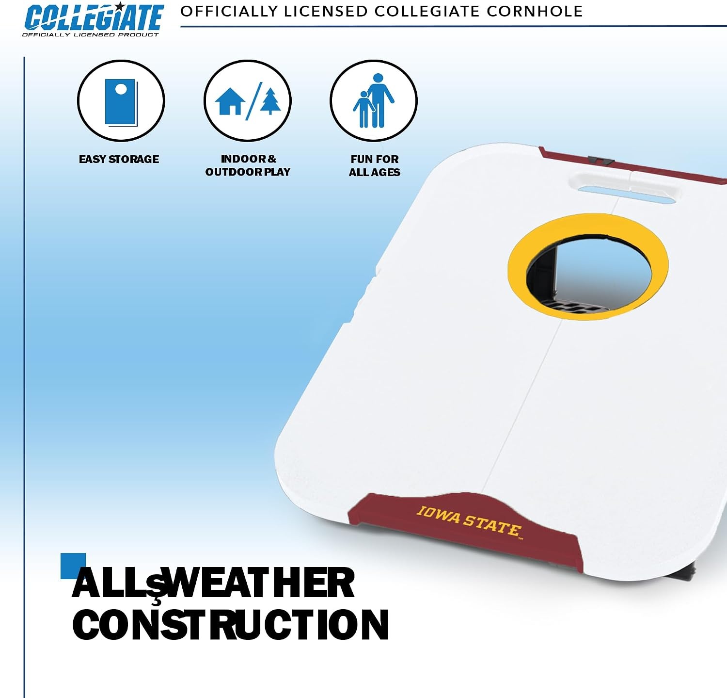Wild Sports NCAA Pro Football All-Weather Cornhole Set – Travel Bean Bag Toss Set Includes 8 Bean Bags(Iowa State Cyclones)