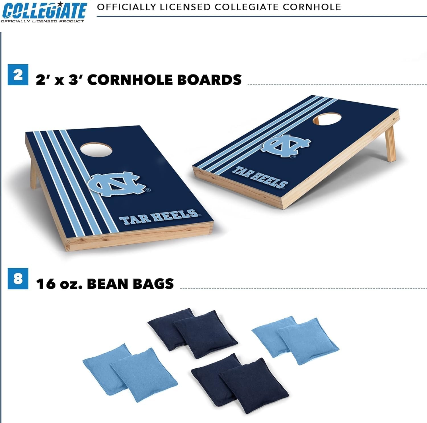 2′ x 3′ Solid Wood Cornhole Set with Direct Print HD Team Graphics – Great Gift for Any NCAA Fan  Bean Bag Toss Family Outdoor Games(North Carolina Tar Heels)