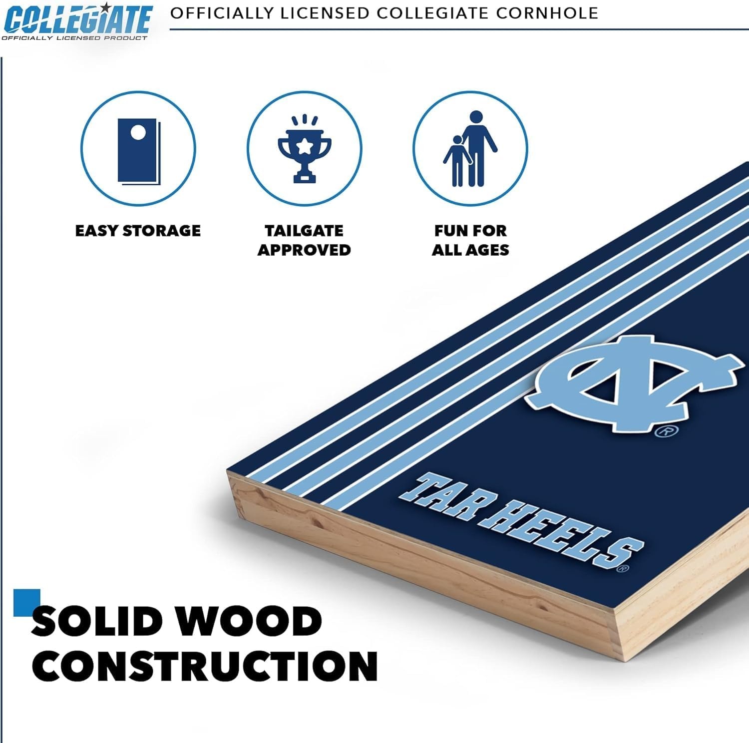 2′ x 3′ Solid Wood Cornhole Set with Direct Print HD Team Graphics – Great Gift for Any NCAA Fan  Bean Bag Toss Family Outdoor Games(North Carolina Tar Heels)