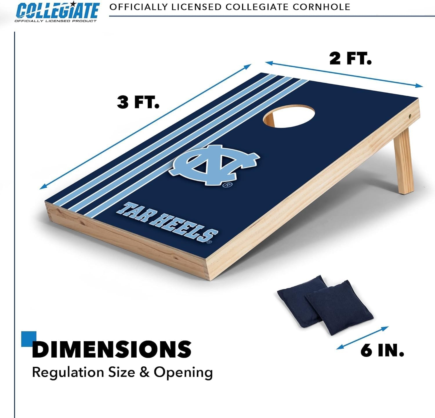 2′ x 3′ Solid Wood Cornhole Set with Direct Print HD Team Graphics – Great Gift for Any NCAA Fan  Bean Bag Toss Family Outdoor Games(North Carolina Tar Heels)