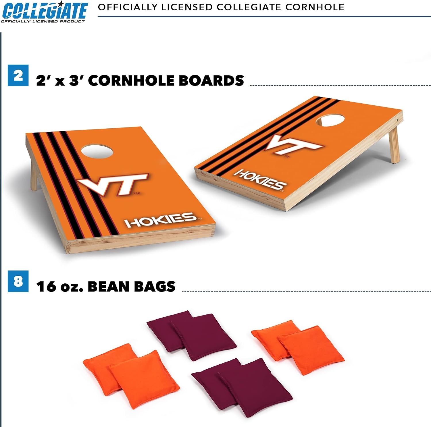 2′ x 3′ Solid Wood Cornhole Set with Direct Print HD Team Graphics – Great Gift for Any NCAA Fan  Bean Bag Toss Family Outdoor Games(Arkansas Razorbacks)