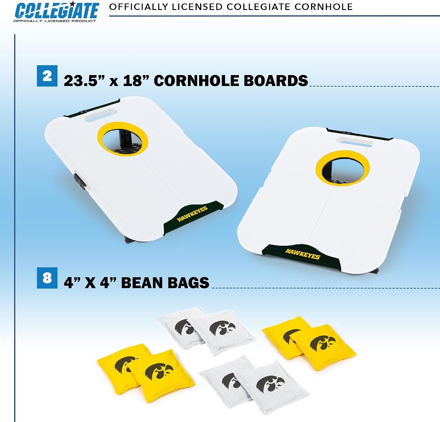 Wild Sports NCAA Pro Football All-Weather Cornhole Set – Travel Bean Bag Toss Set Includes 8 Bean Bags(Iowa Hawkeyes)