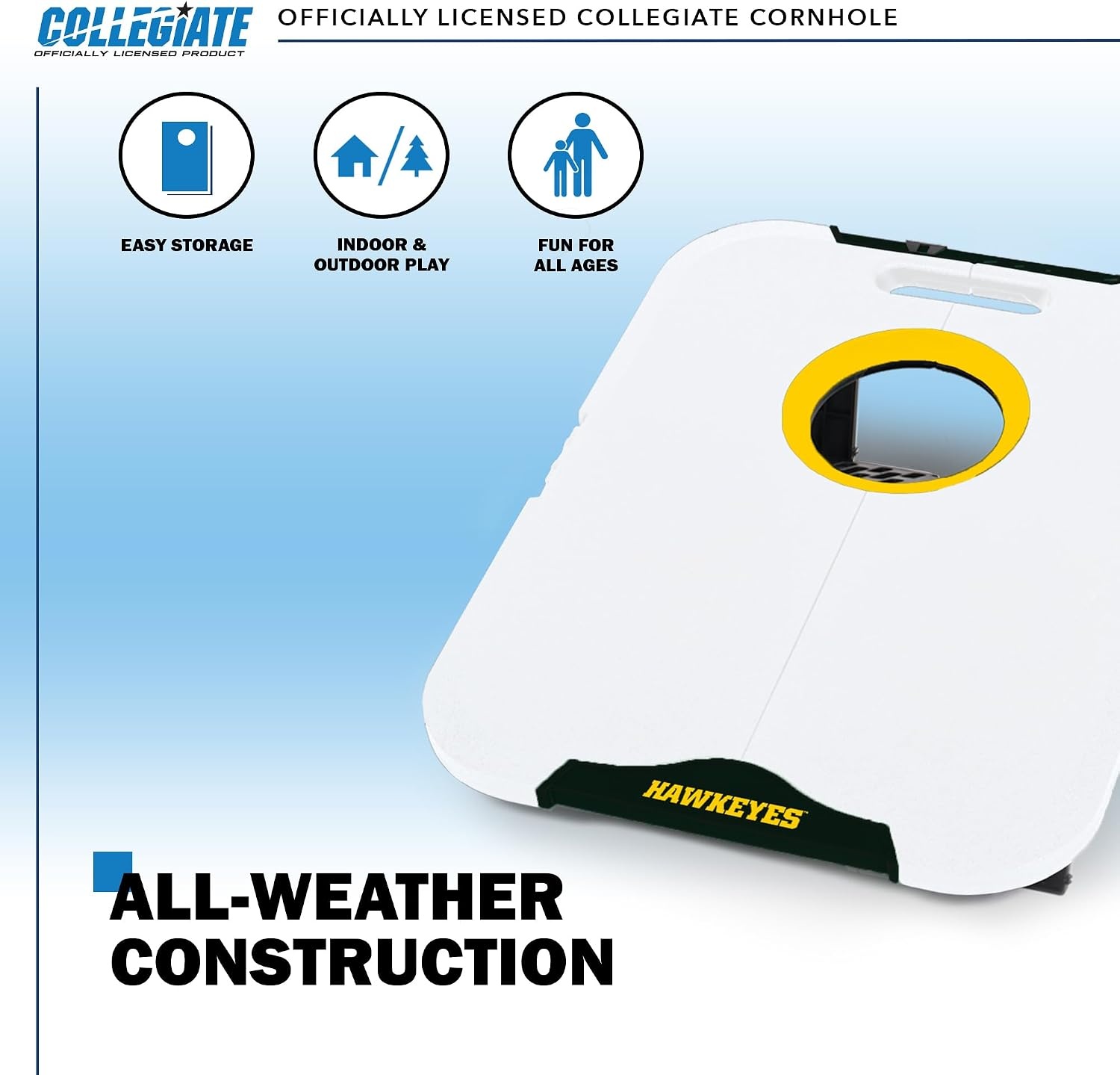 Wild Sports NCAA Pro Football All-Weather Cornhole Set – Travel Bean Bag Toss Set Includes 8 Bean Bags(Iowa Hawkeyes)
