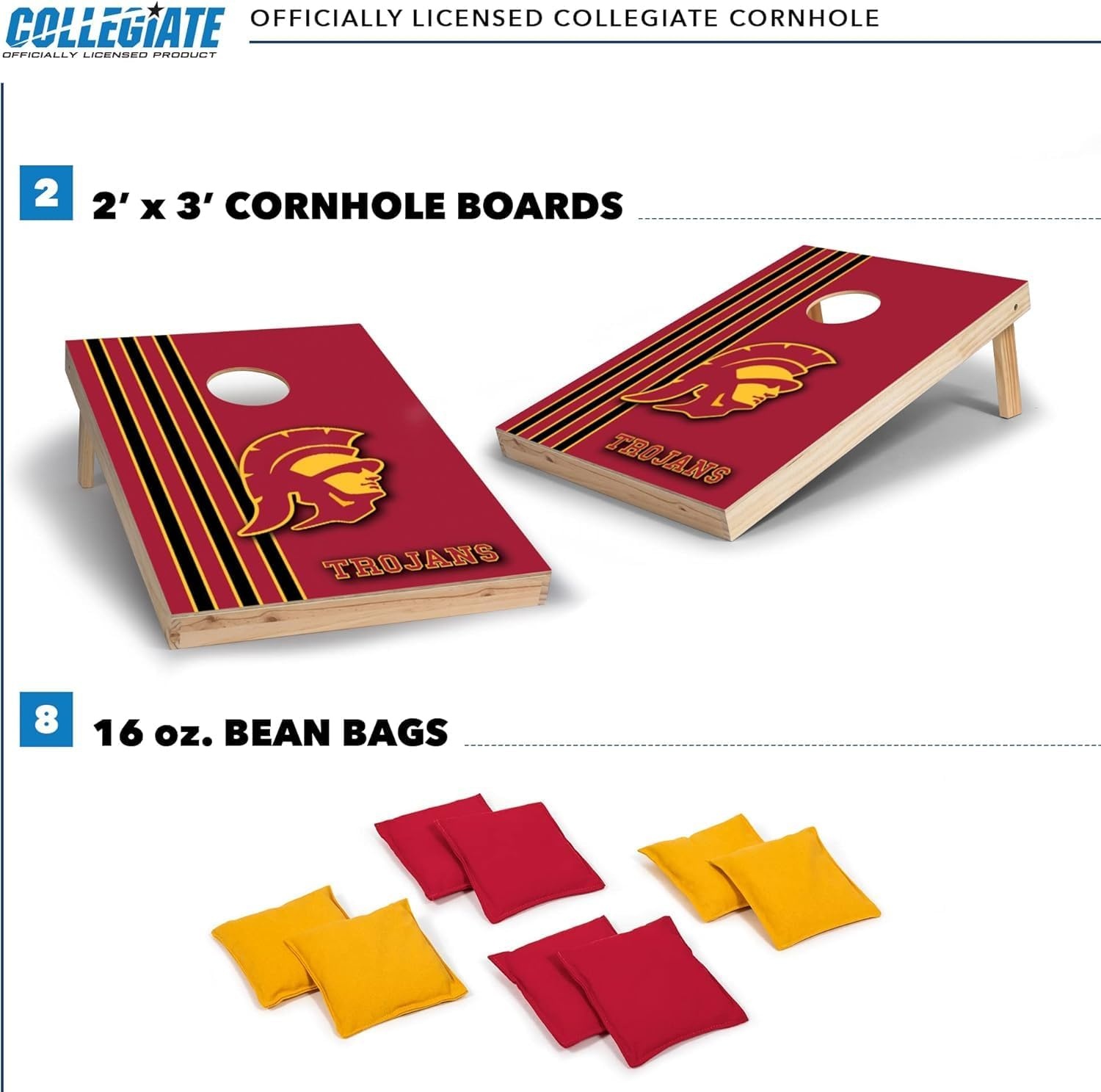2′ x 3′ Solid Wood Cornhole Set with Direct Print HD Team Graphics – Great Gift for Any NCAA Fan  Bean Bag Toss Family Outdoor Games(USC Trojans)