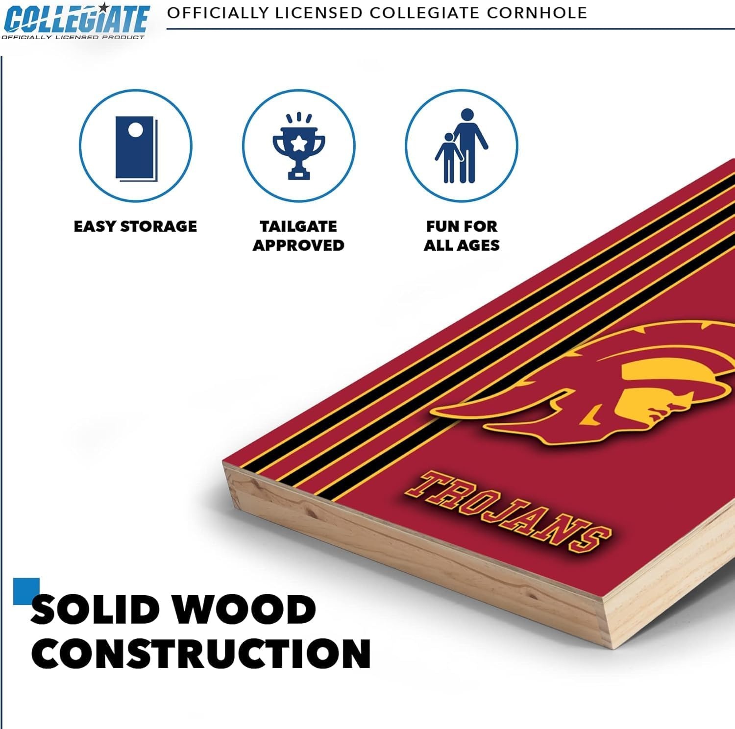 2′ x 3′ Solid Wood Cornhole Set with Direct Print HD Team Graphics – Great Gift for Any NCAA Fan  Bean Bag Toss Family Outdoor Games(USC Trojans)