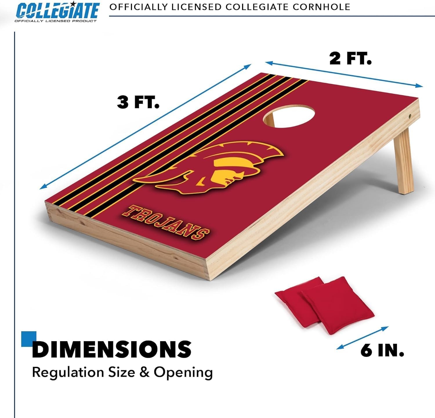 2′ x 3′ Solid Wood Cornhole Set with Direct Print HD Team Graphics – Great Gift for Any NCAA Fan  Bean Bag Toss Family Outdoor Games(USC Trojans)