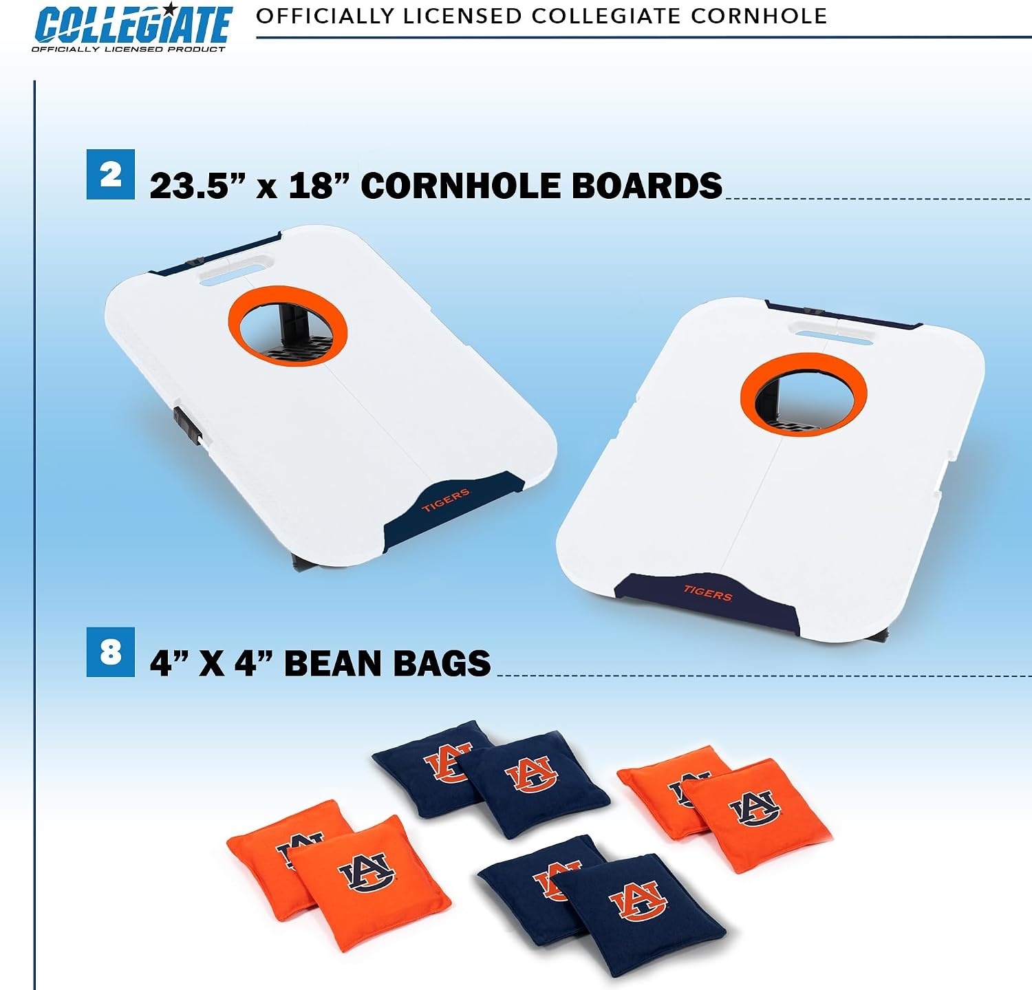Wild Sports NCAA Pro Football All-Weather Cornhole Set – Travel Bean Bag Toss Set Includes 8 Bean Bags(Auburn Tigers)