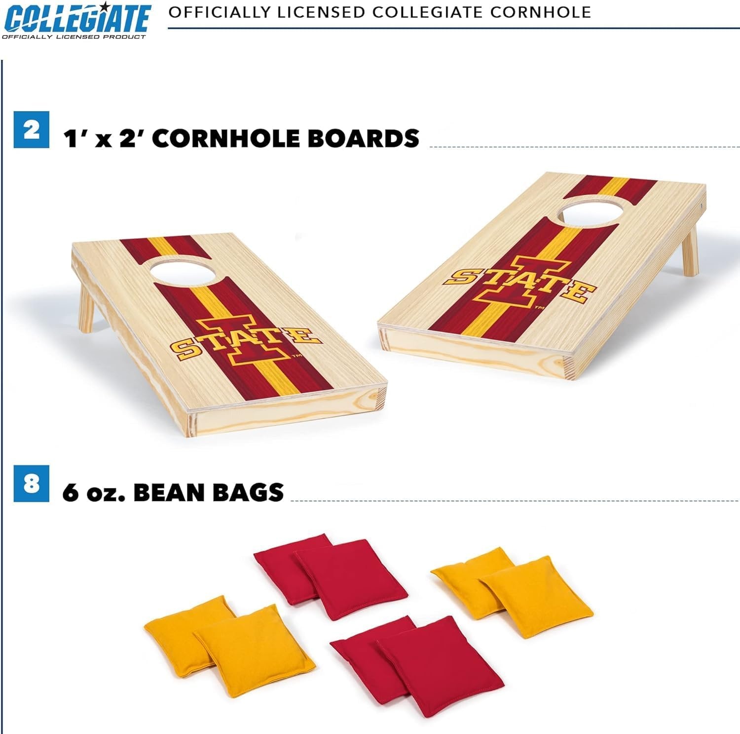 Wild Sports College Portable Size 1′ x 2′ Solid Wood Cornhole Set with Direct Print HD Team Graphics – Travel Size(Iowa State Cyclones)