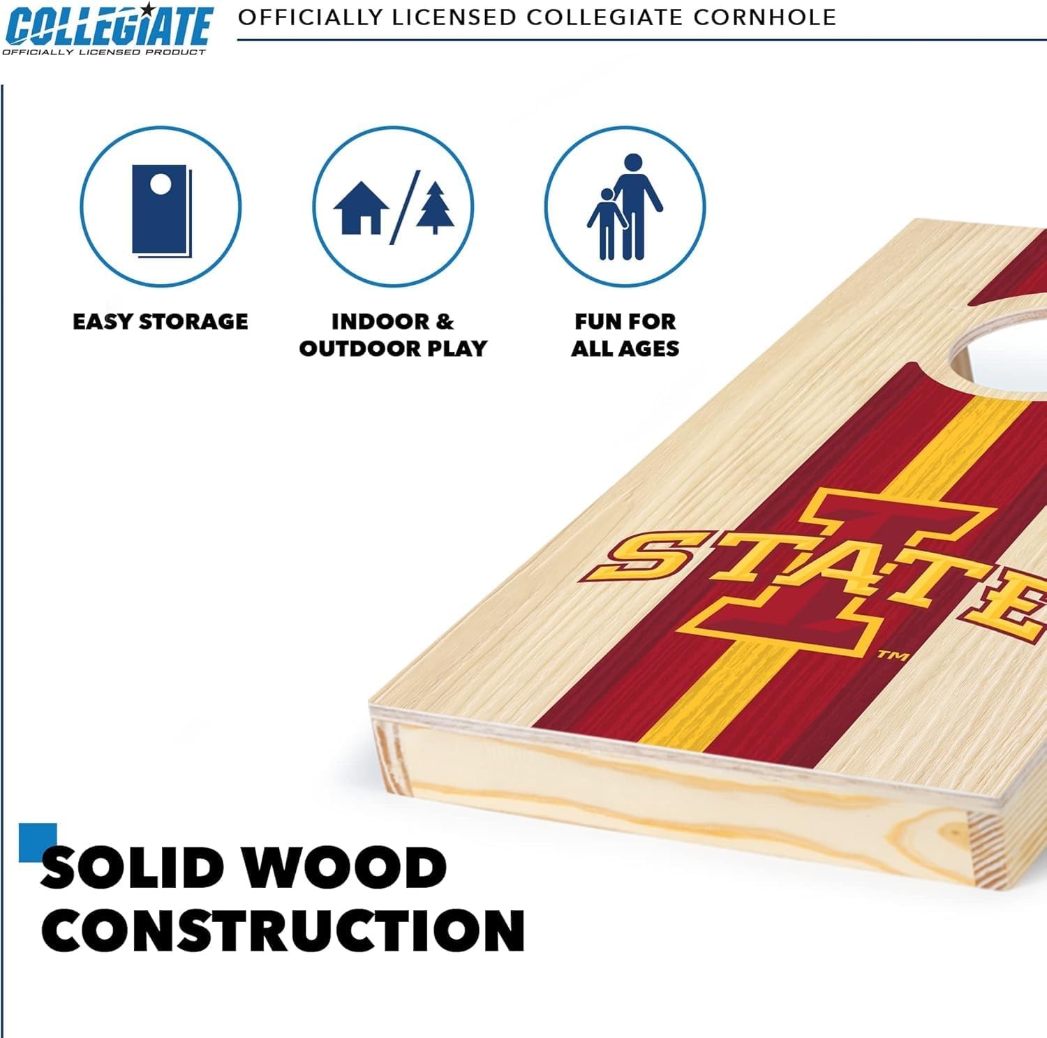 Wild Sports College Portable Size 1′ x 2′ Solid Wood Cornhole Set with Direct Print HD Team Graphics – Travel Size(Iowa State Cyclones)