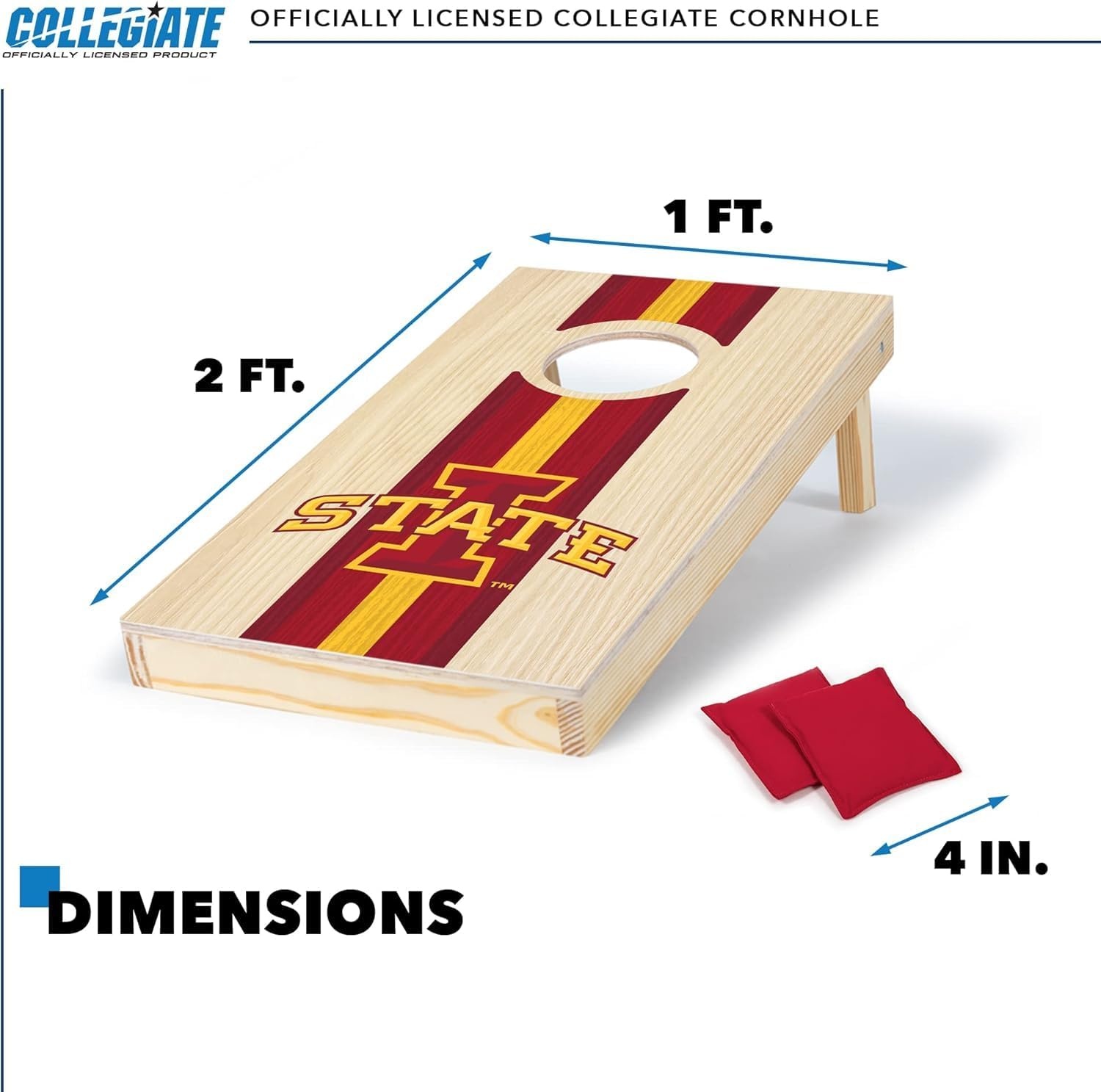 Wild Sports College Portable Size 1′ x 2′ Solid Wood Cornhole Set with Direct Print HD Team Graphics – Travel Size(Iowa State Cyclones)
