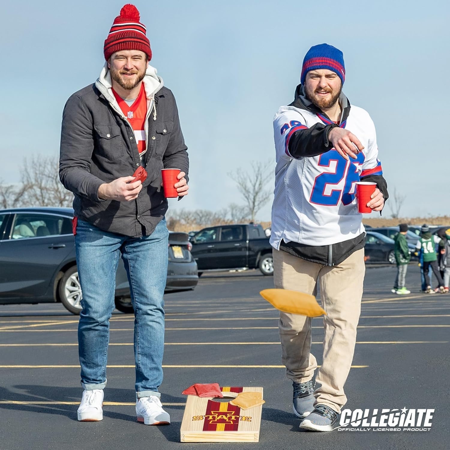 Wild Sports College Portable Size 1′ x 2′ Solid Wood Cornhole Set with Direct Print HD Team Graphics – Travel Size(Iowa State Cyclones)