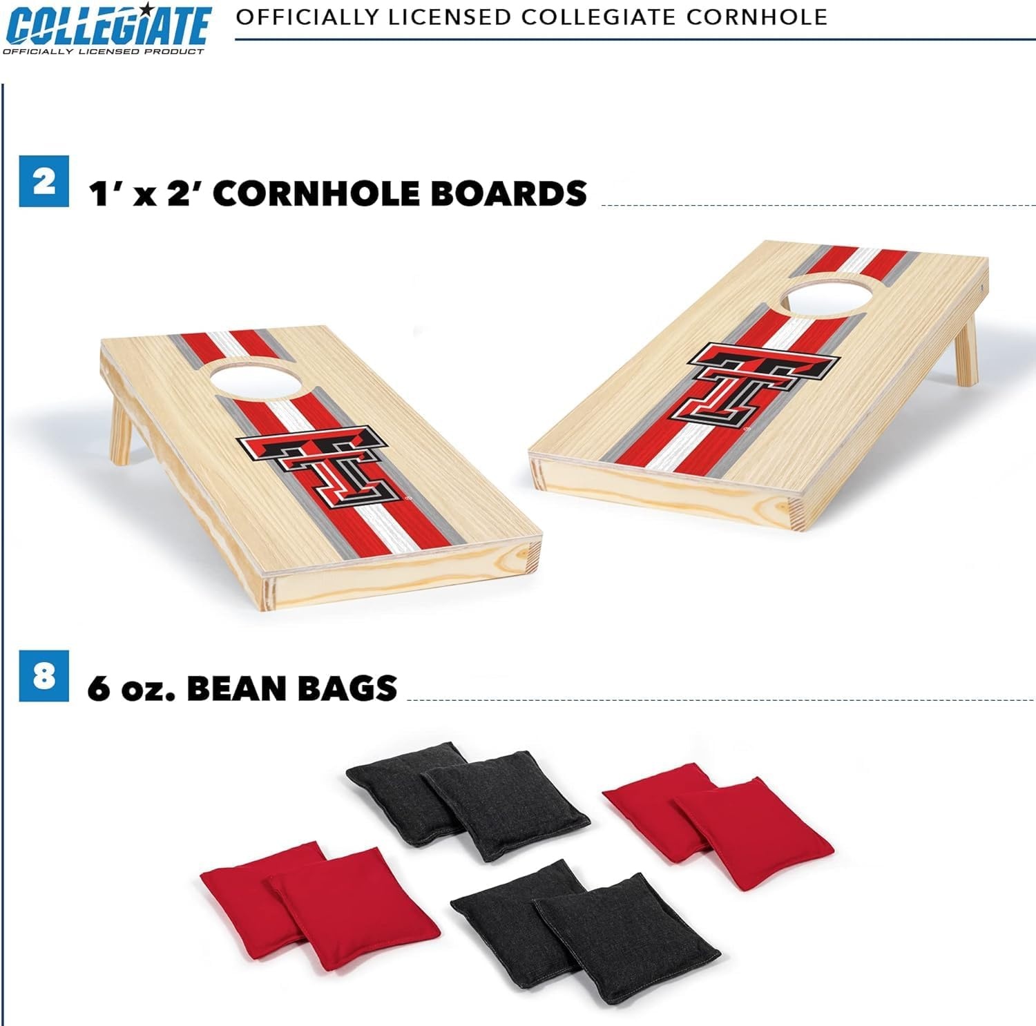 Wild Sports College Portable Size 1′ x 2′ Solid Wood Cornhole Set with Direct Print HD Team Graphics – Travel Size(Texas Tech Red Raiders)