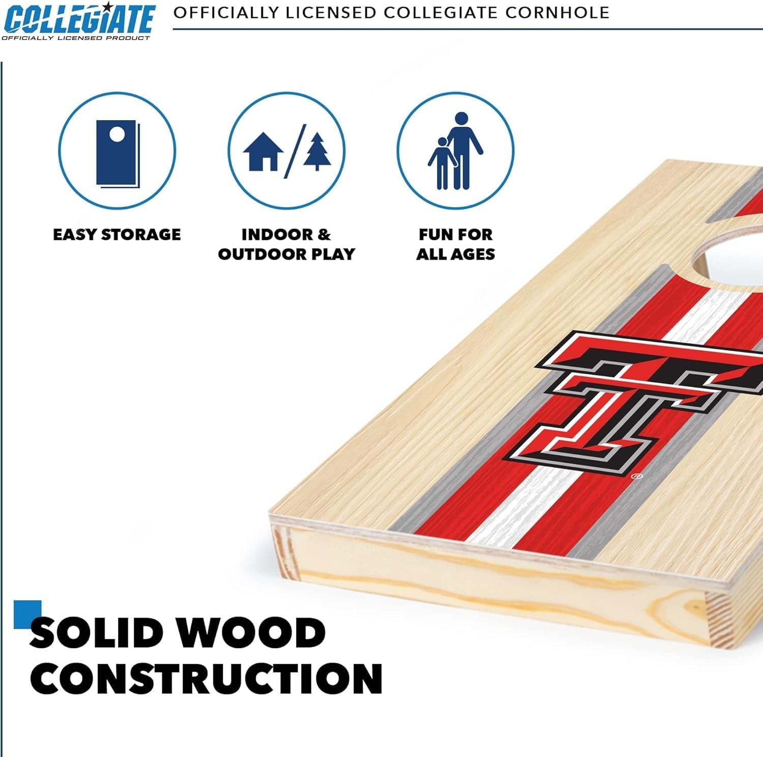 Wild Sports College Portable Size 1′ x 2′ Solid Wood Cornhole Set with Direct Print HD Team Graphics – Travel Size(Texas Tech Red Raiders)