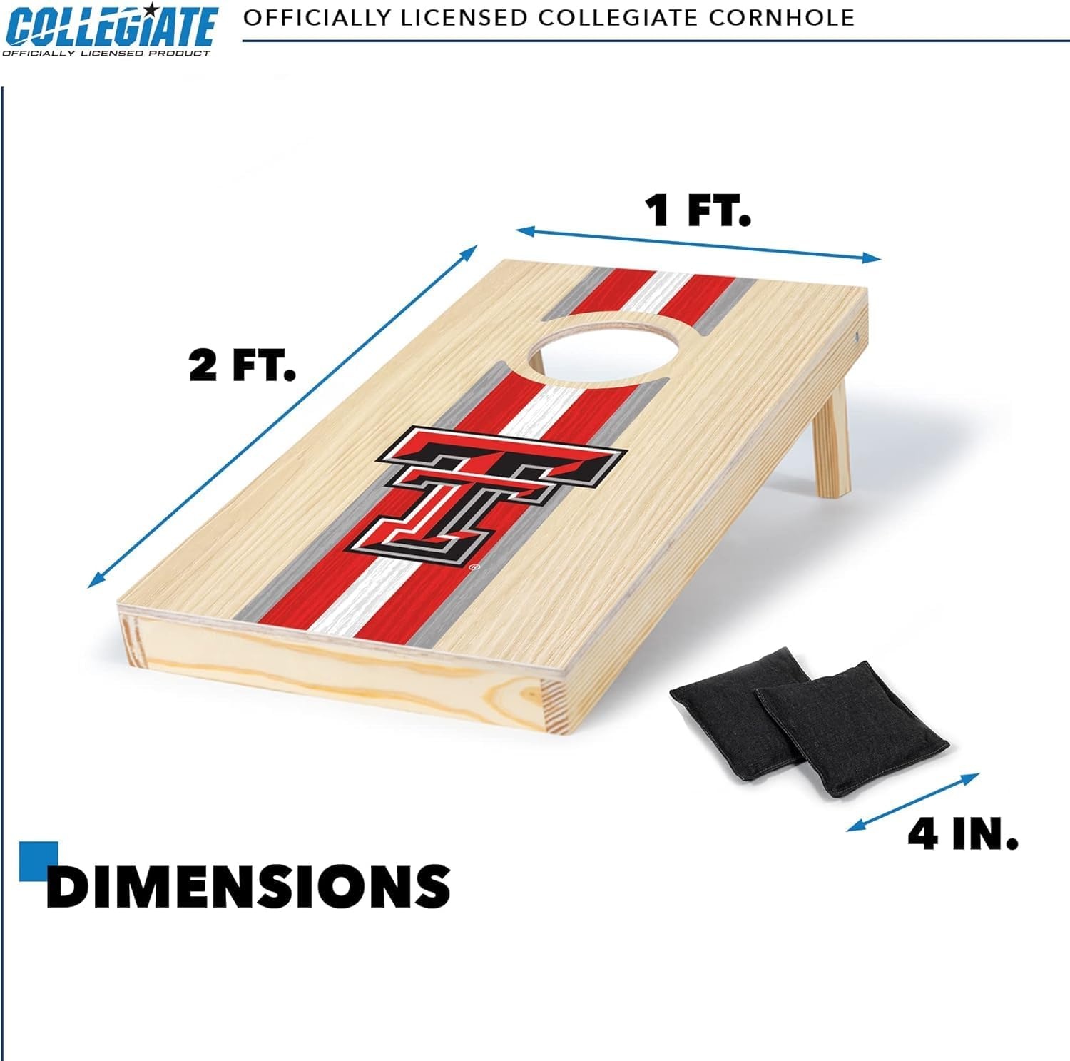 Wild Sports College Portable Size 1′ x 2′ Solid Wood Cornhole Set with Direct Print HD Team Graphics – Travel Size(Texas Tech Red Raiders)