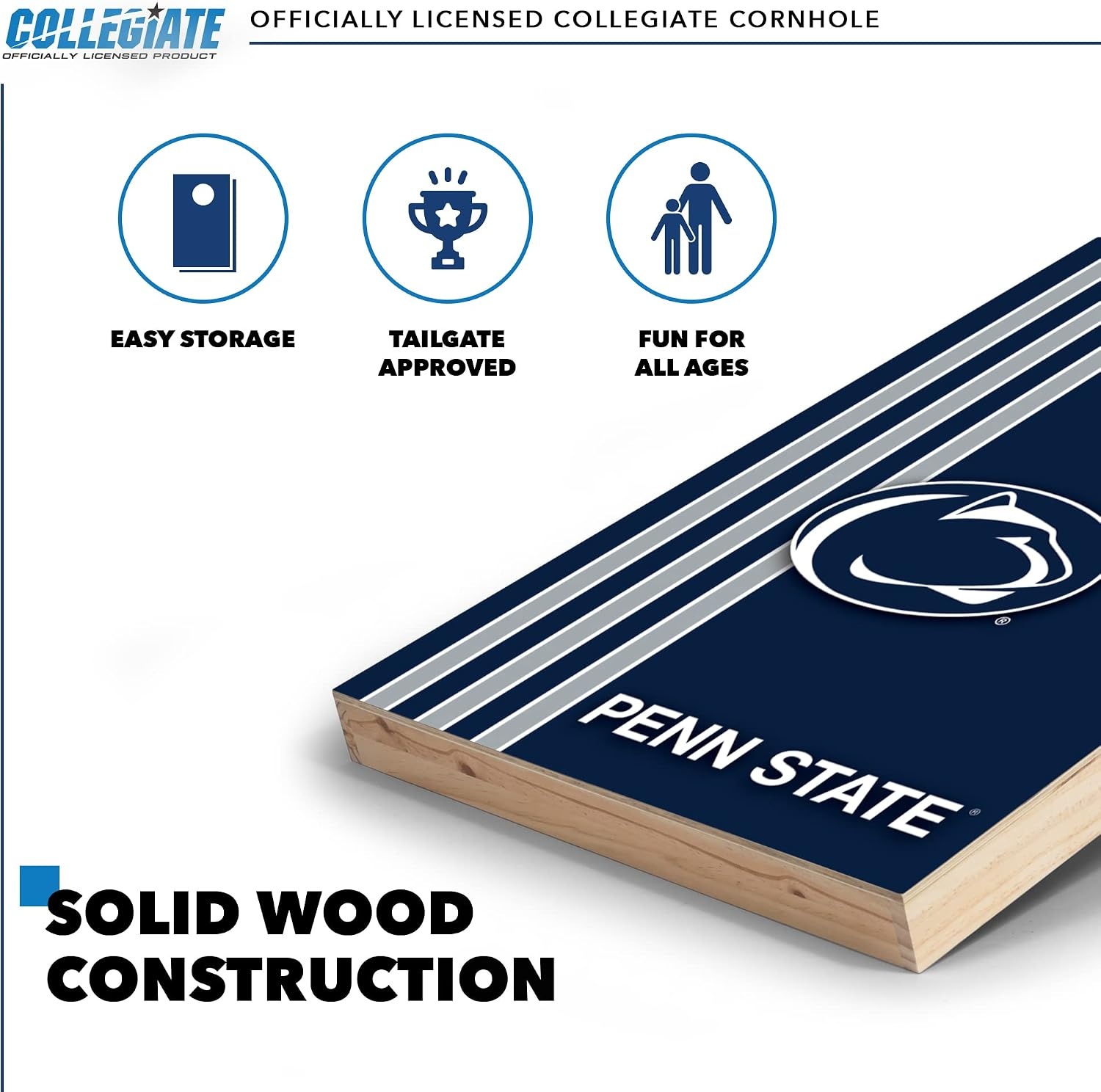 2′ x 3′ Solid Wood Cornhole Set with Direct Print HD Team Graphics – Great Gift for Any NCAA Fan  Bean Bag Toss Family Outdoor Games(Penn State Nittany Lions)