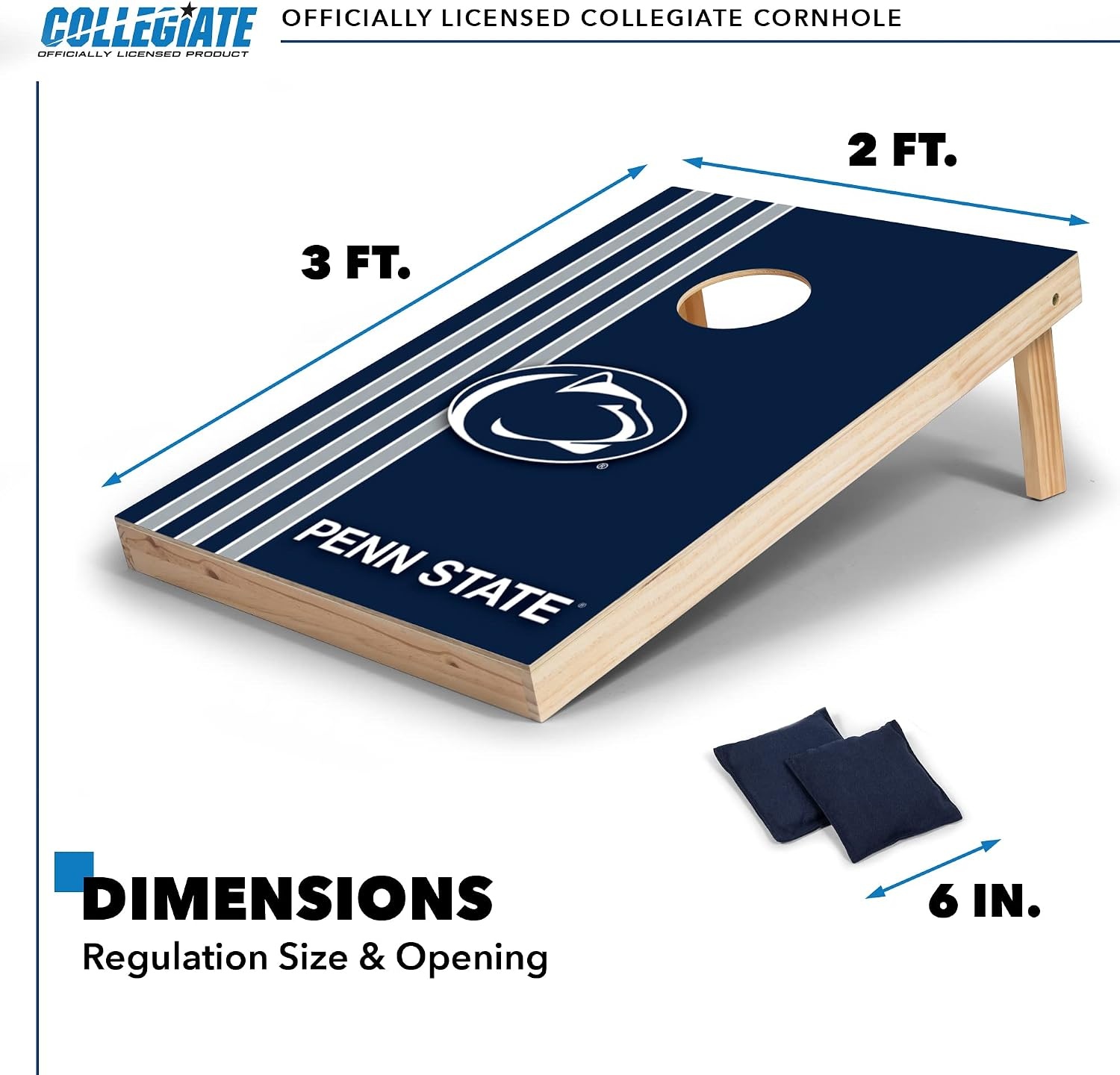 2′ x 3′ Solid Wood Cornhole Set with Direct Print HD Team Graphics – Great Gift for Any NCAA Fan  Bean Bag Toss Family Outdoor Games(Penn State Nittany Lions)