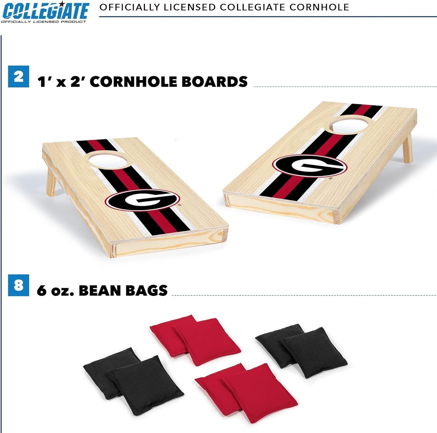 Wild Sports College Portable Size 1′ x 2′ Solid Wood Cornhole Set with Direct Print HD Team Graphics – Travel Size(Georgia Bulldogs)