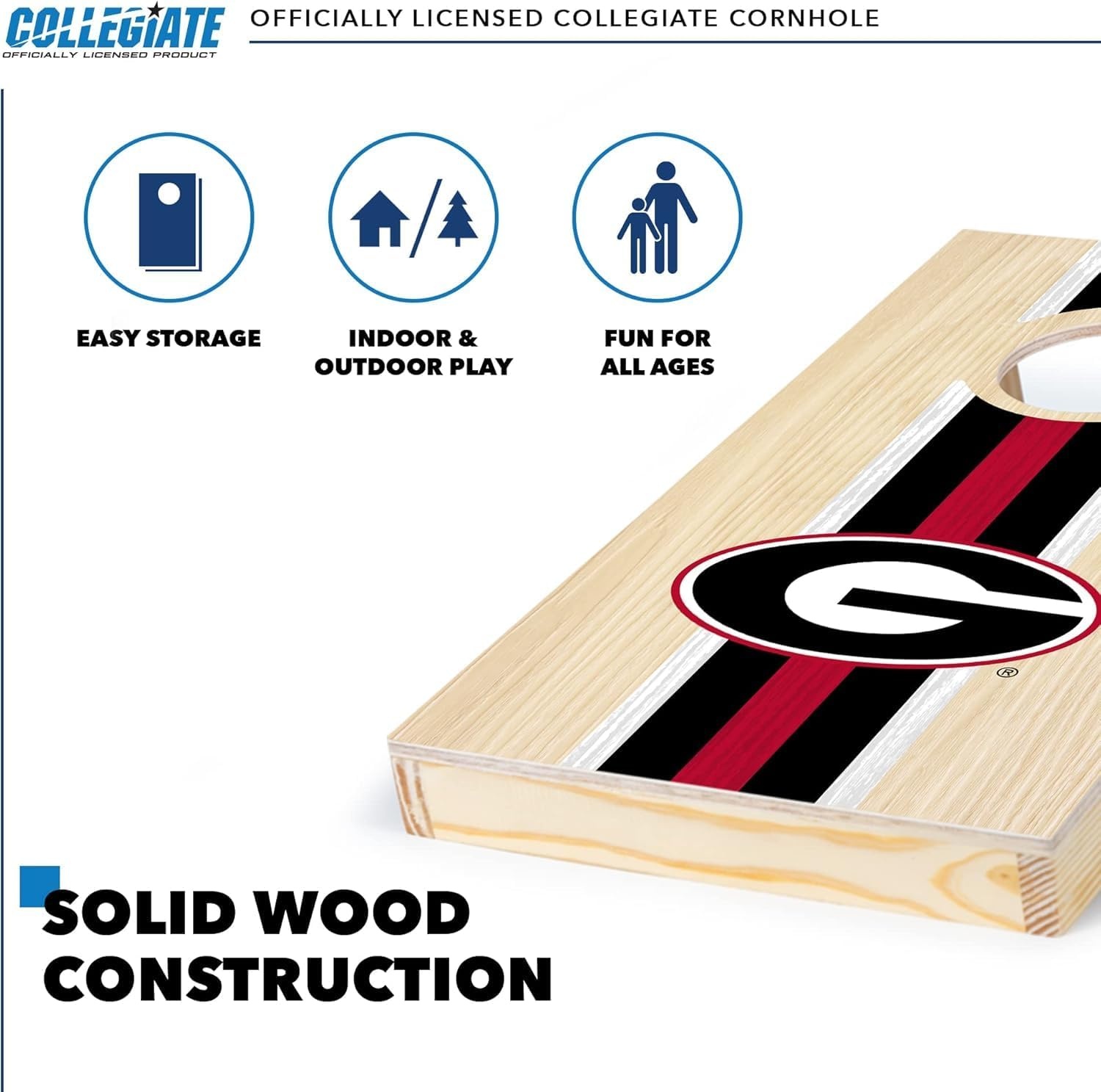 Wild Sports College Portable Size 1′ x 2′ Solid Wood Cornhole Set with Direct Print HD Team Graphics – Travel Size(Georgia Bulldogs)