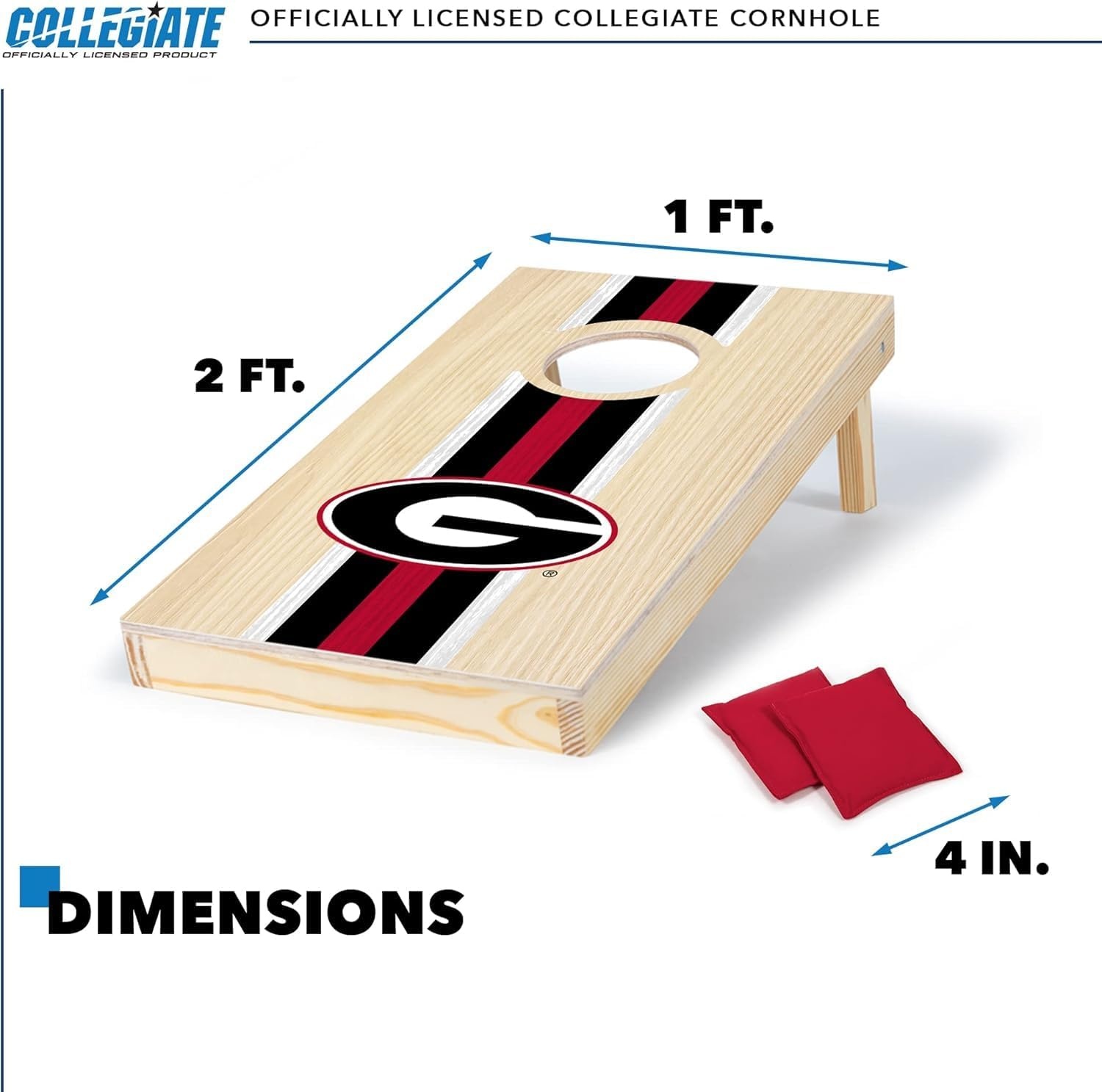 Wild Sports College Portable Size 1′ x 2′ Solid Wood Cornhole Set with Direct Print HD Team Graphics – Travel Size(Georgia Bulldogs)