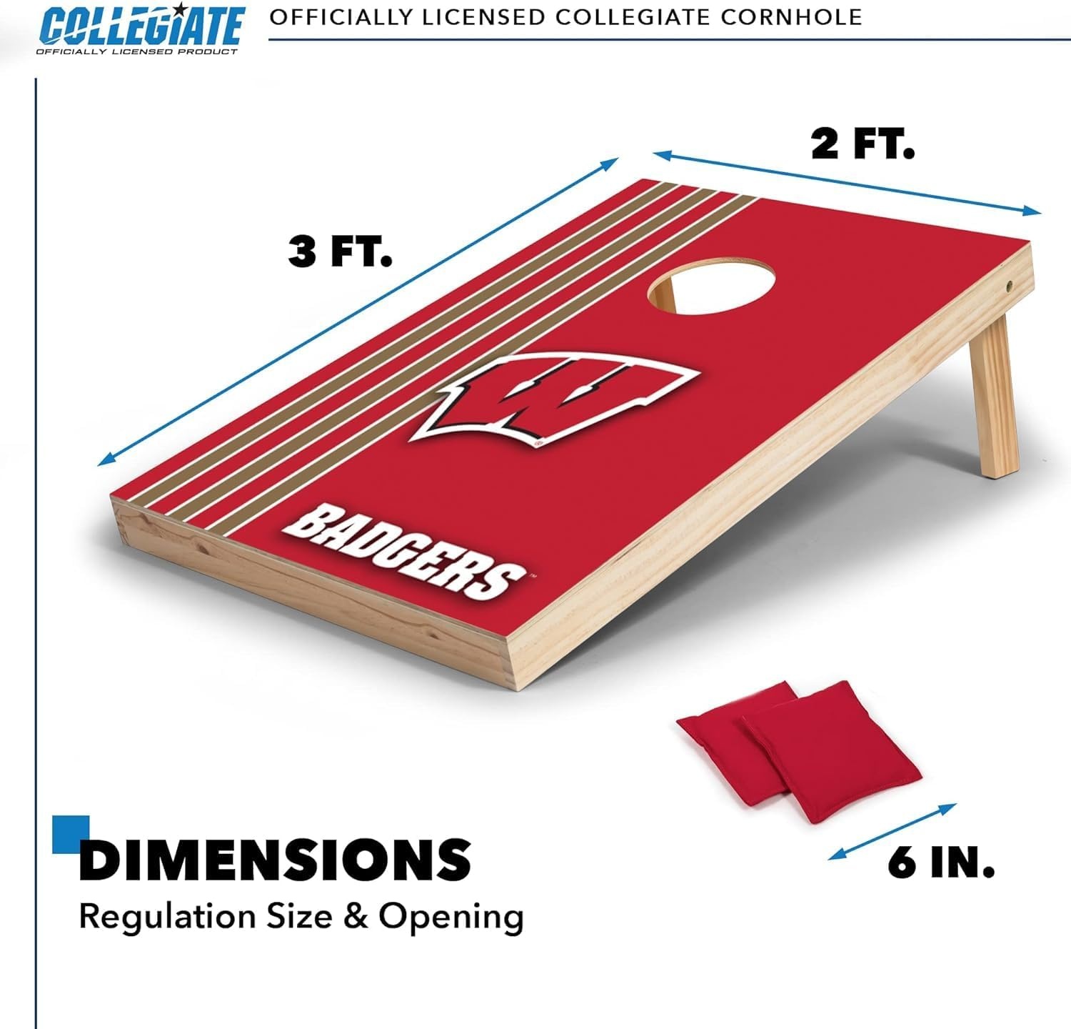 2′ x 3′ Solid Wood Cornhole Set with Direct Print HD Team Graphics – Great Gift for Any NCAA Fan  Bean Bag Toss Family Outdoor Games(Wisconsin Badgers)