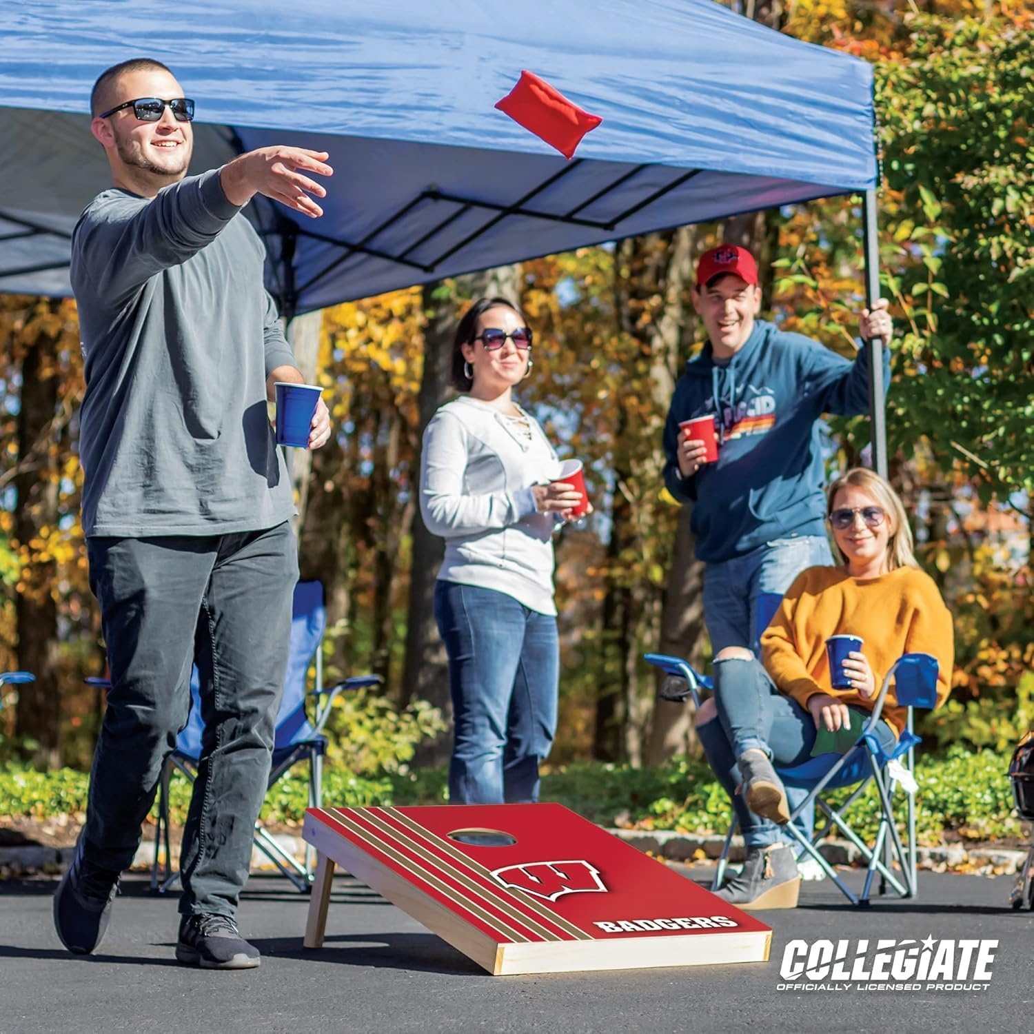 2′ x 3′ Solid Wood Cornhole Set with Direct Print HD Team Graphics – Great Gift for Any NCAA Fan  Bean Bag Toss Family Outdoor Games(Wisconsin Badgers)