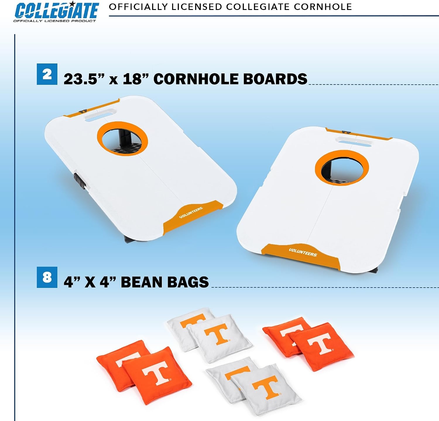 Wild Sports NCAA Pro Football All-Weather Cornhole Set – Travel Bean Bag Toss Set Includes 8 Bean Bags(Tennessee Volunteers)