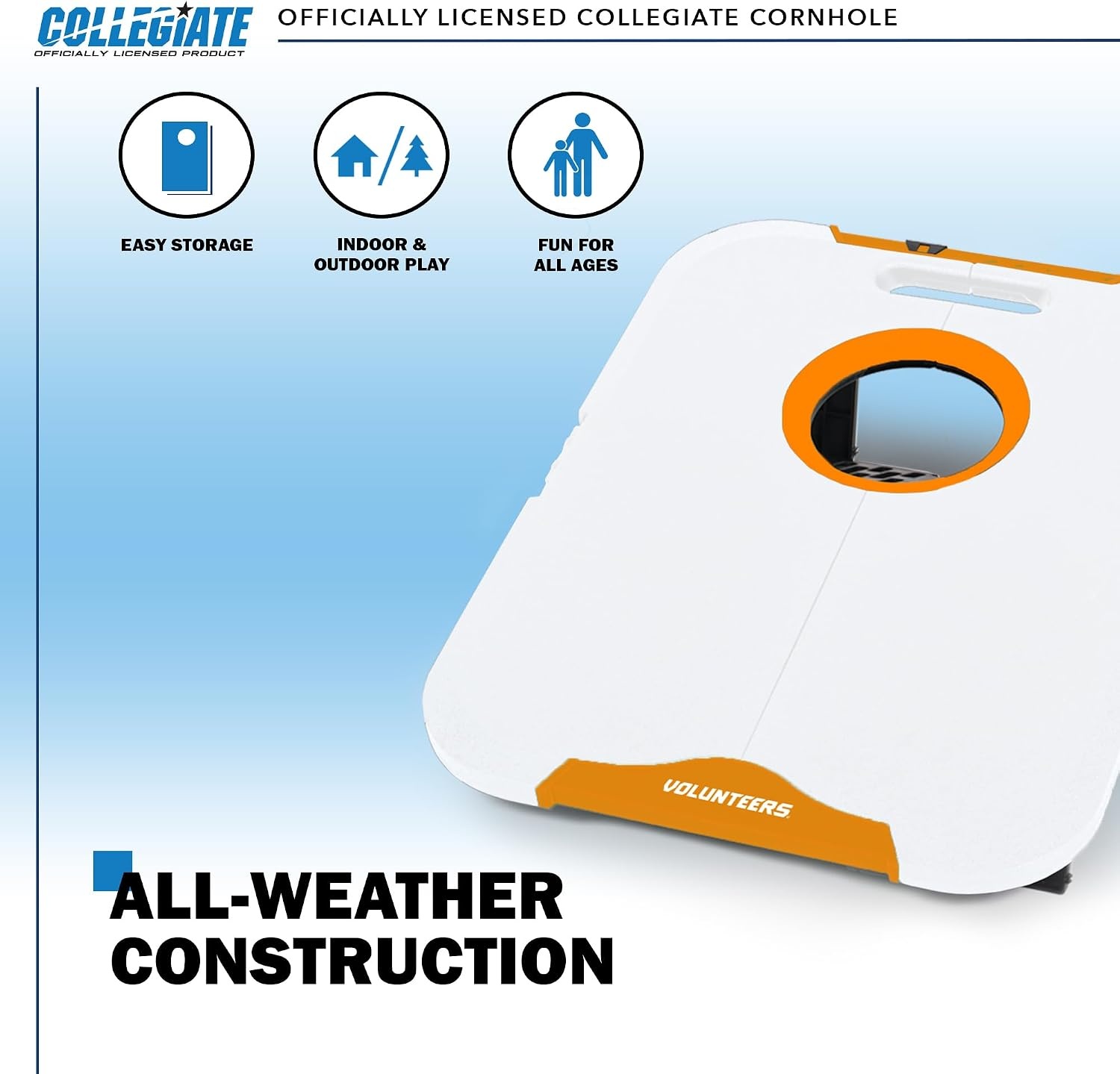 Wild Sports NCAA Pro Football All-Weather Cornhole Set – Travel Bean Bag Toss Set Includes 8 Bean Bags(Tennessee Volunteers)