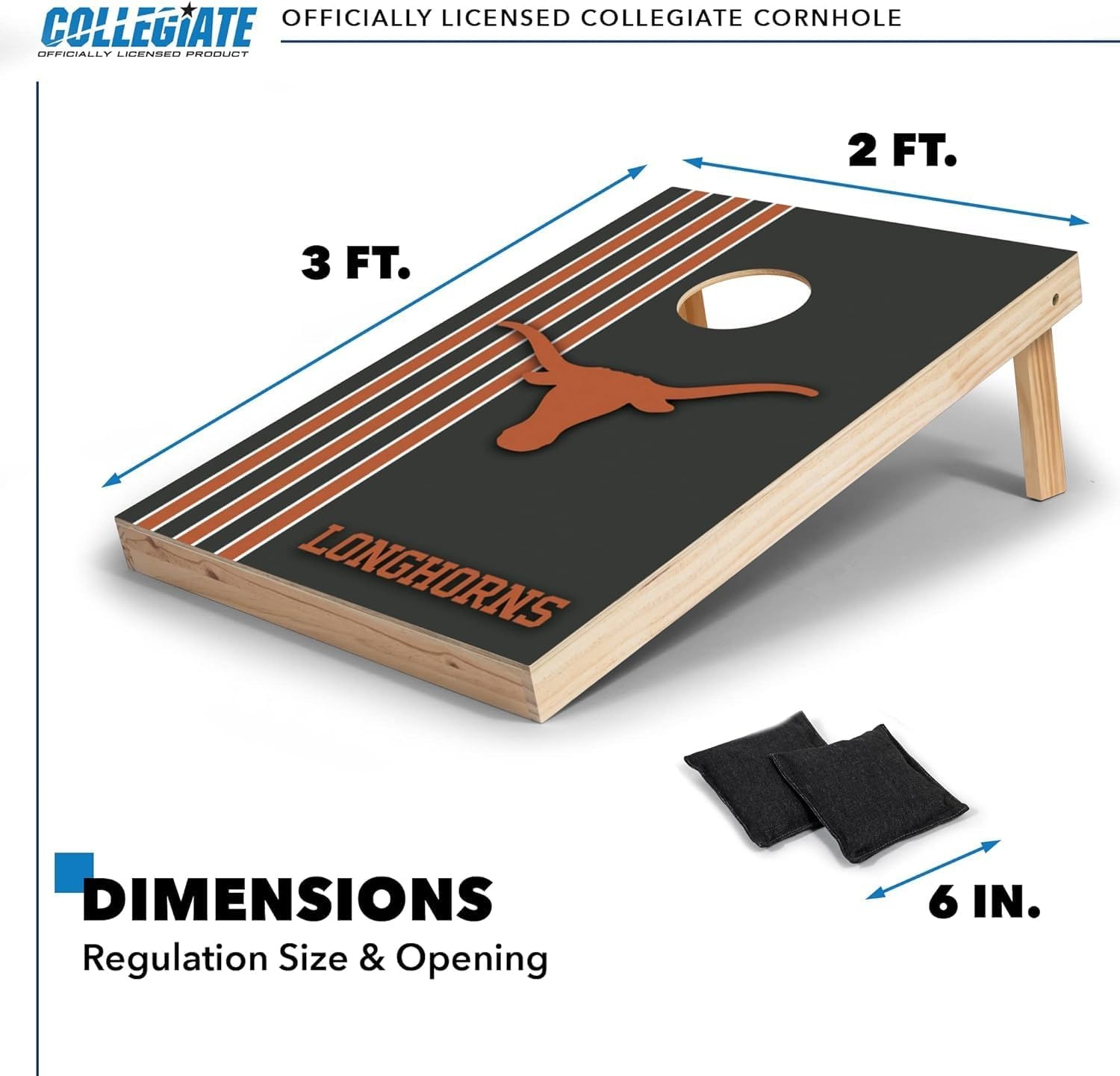2′ x 3′ Solid Wood Cornhole Set with Direct Print HD Team Graphics – Great Gift for Any NCAA Fan  Bean Bag Toss Family Outdoor Games(Texas Longhorns)