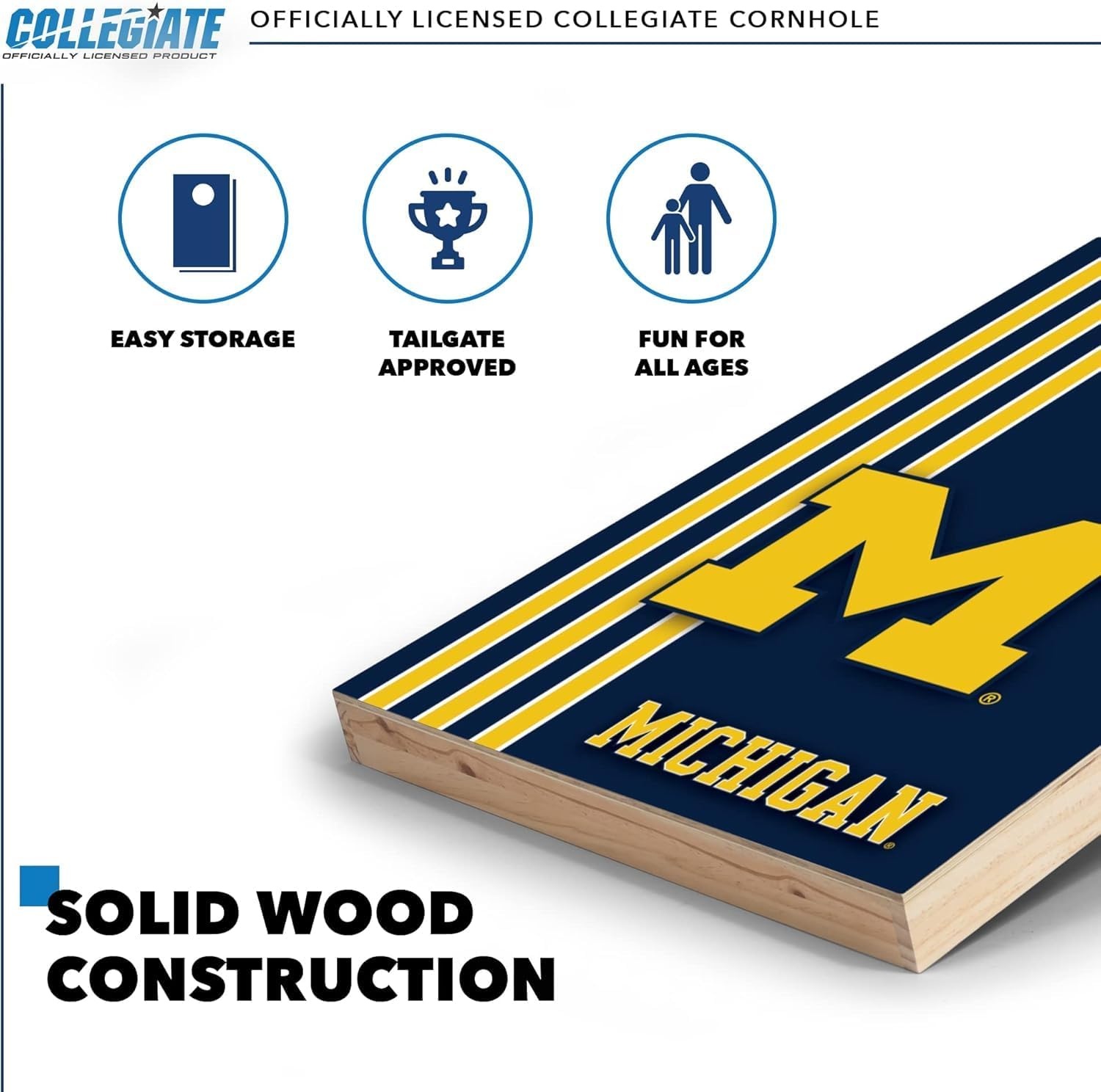 2′ x 3′ Solid Wood Cornhole Set with Direct Print HD Team Graphics – Great Gift for Any NCAA Fan  Bean Bag Toss Family Outdoor Games(Michigan Wolverines)