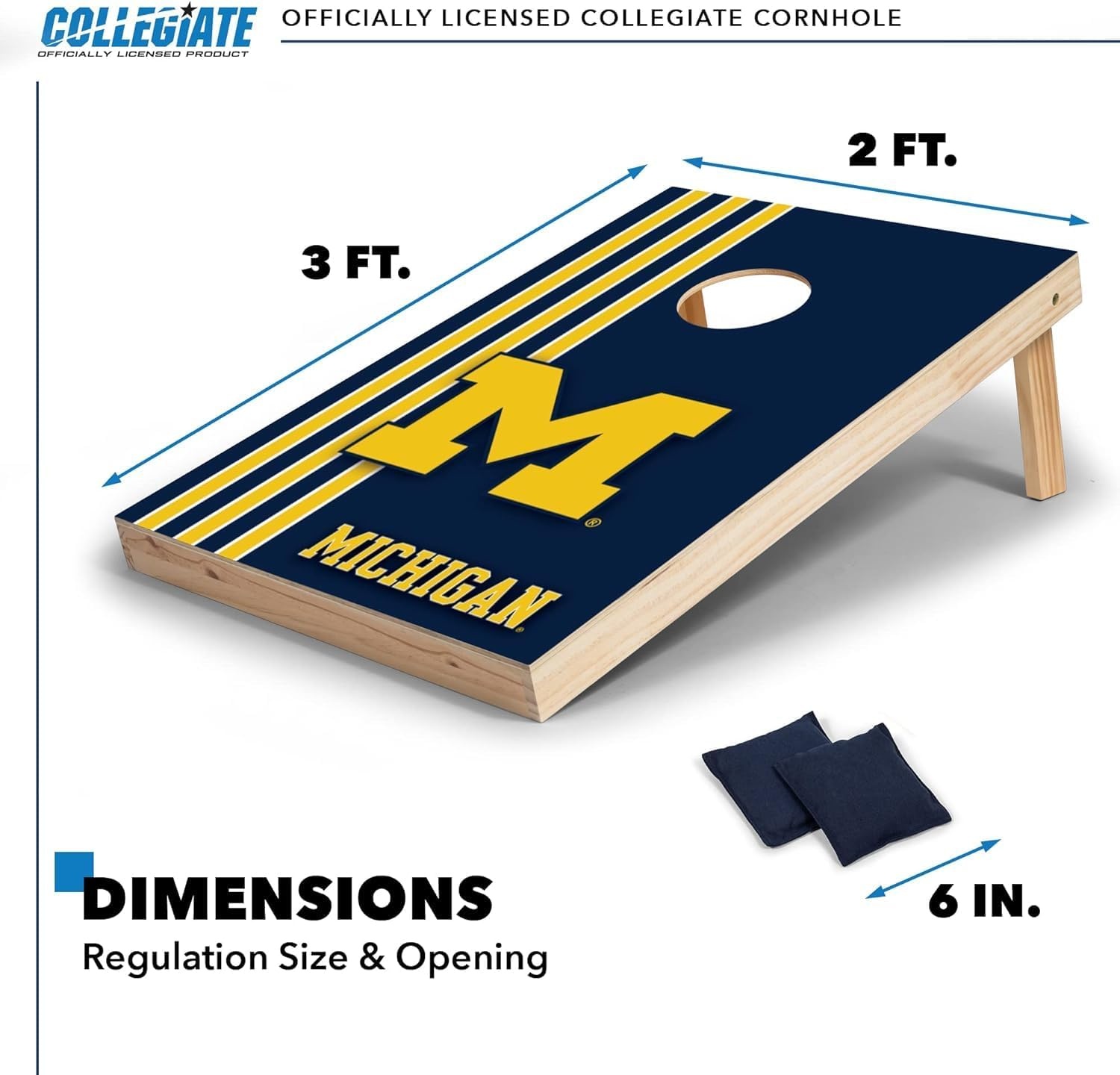 2′ x 3′ Solid Wood Cornhole Set with Direct Print HD Team Graphics – Great Gift for Any NCAA Fan  Bean Bag Toss Family Outdoor Games(Michigan Wolverines)
