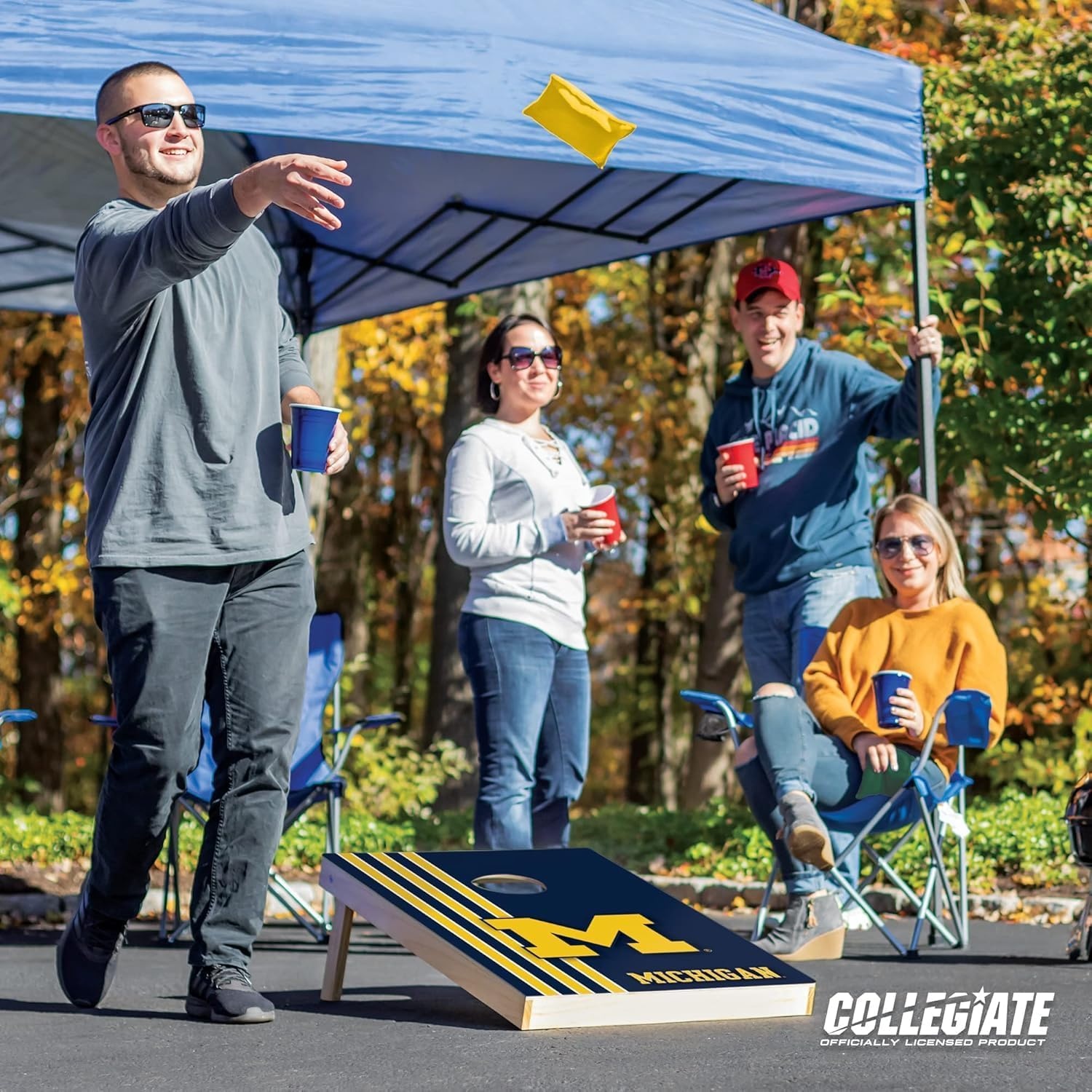 2′ x 3′ Solid Wood Cornhole Set with Direct Print HD Team Graphics – Great Gift for Any NCAA Fan  Bean Bag Toss Family Outdoor Games(Michigan Wolverines)