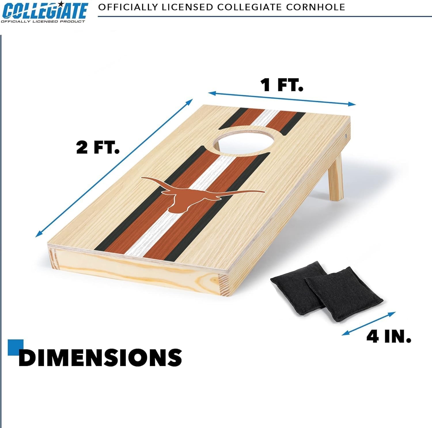 Wild Sports College Portable Size 1′ x 2′ Solid Wood Cornhole Set with Direct Print HD Team Graphics – Travel Size(Texas Longhorns)