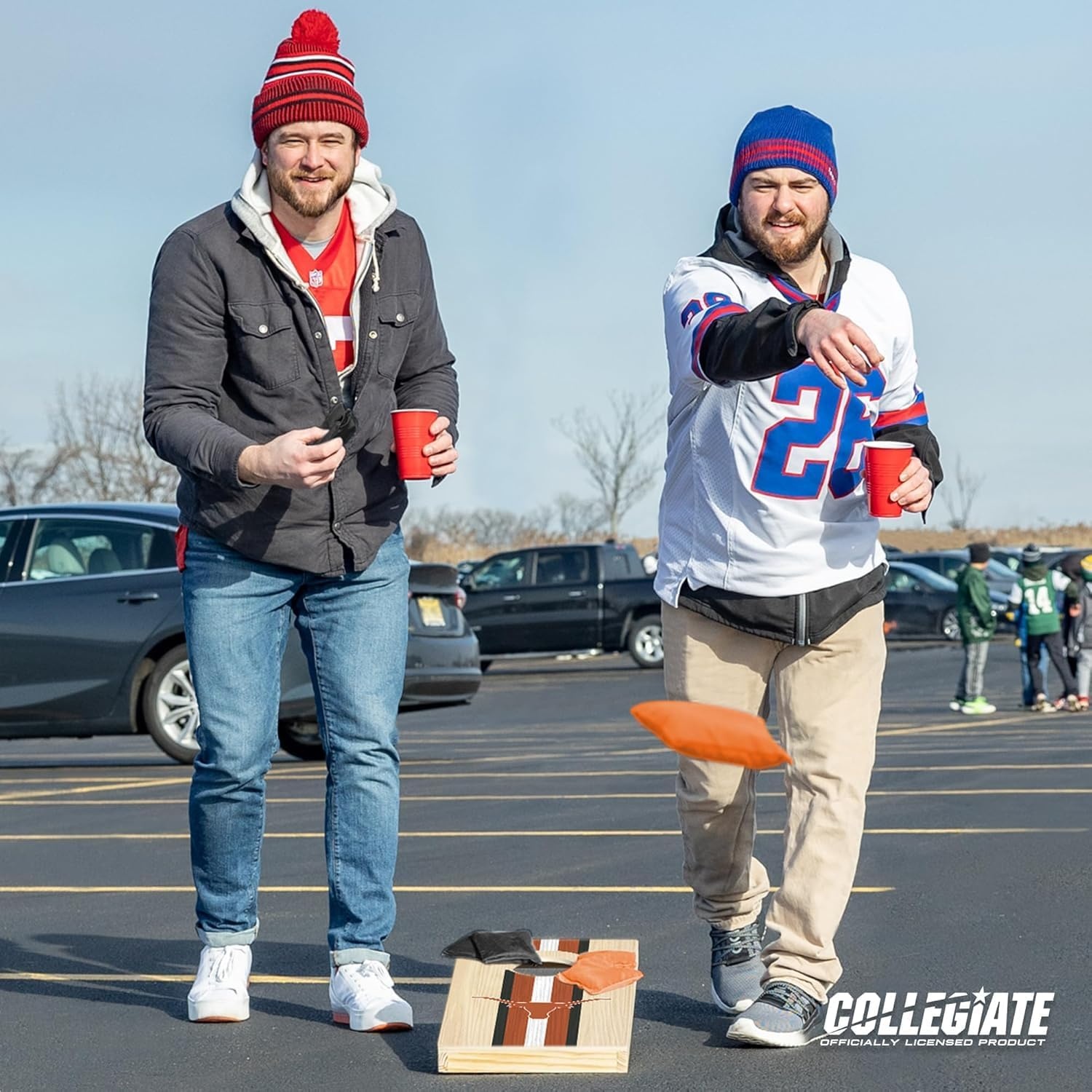 Wild Sports College Portable Size 1′ x 2′ Solid Wood Cornhole Set with Direct Print HD Team Graphics – Travel Size(Texas Longhorns)
