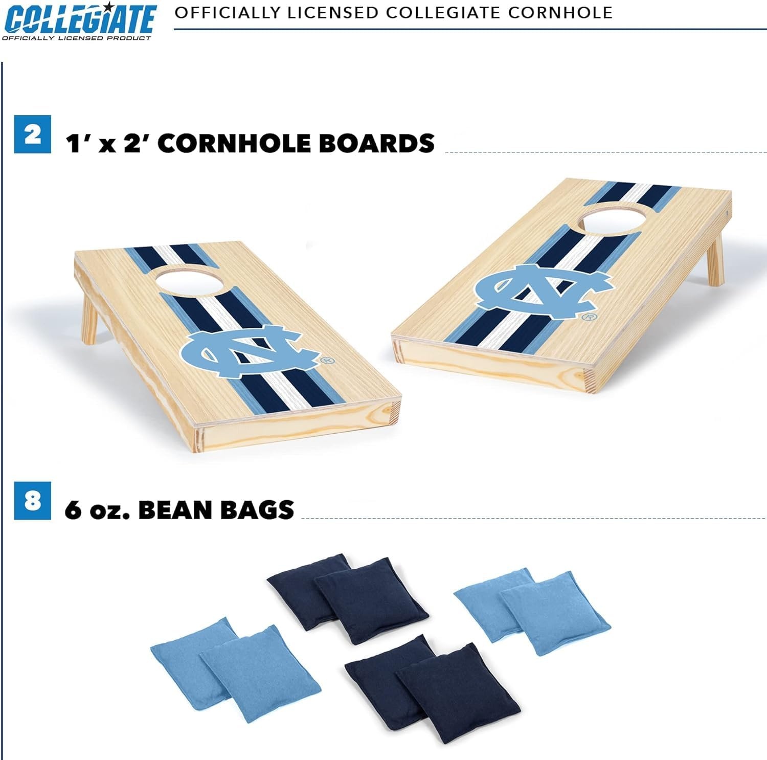 Wild Sports College Portable Size 1′ x 2′ Solid Wood Cornhole Set with Direct Print HD Team Graphics – Travel Size(North Carolina Tar Heels)