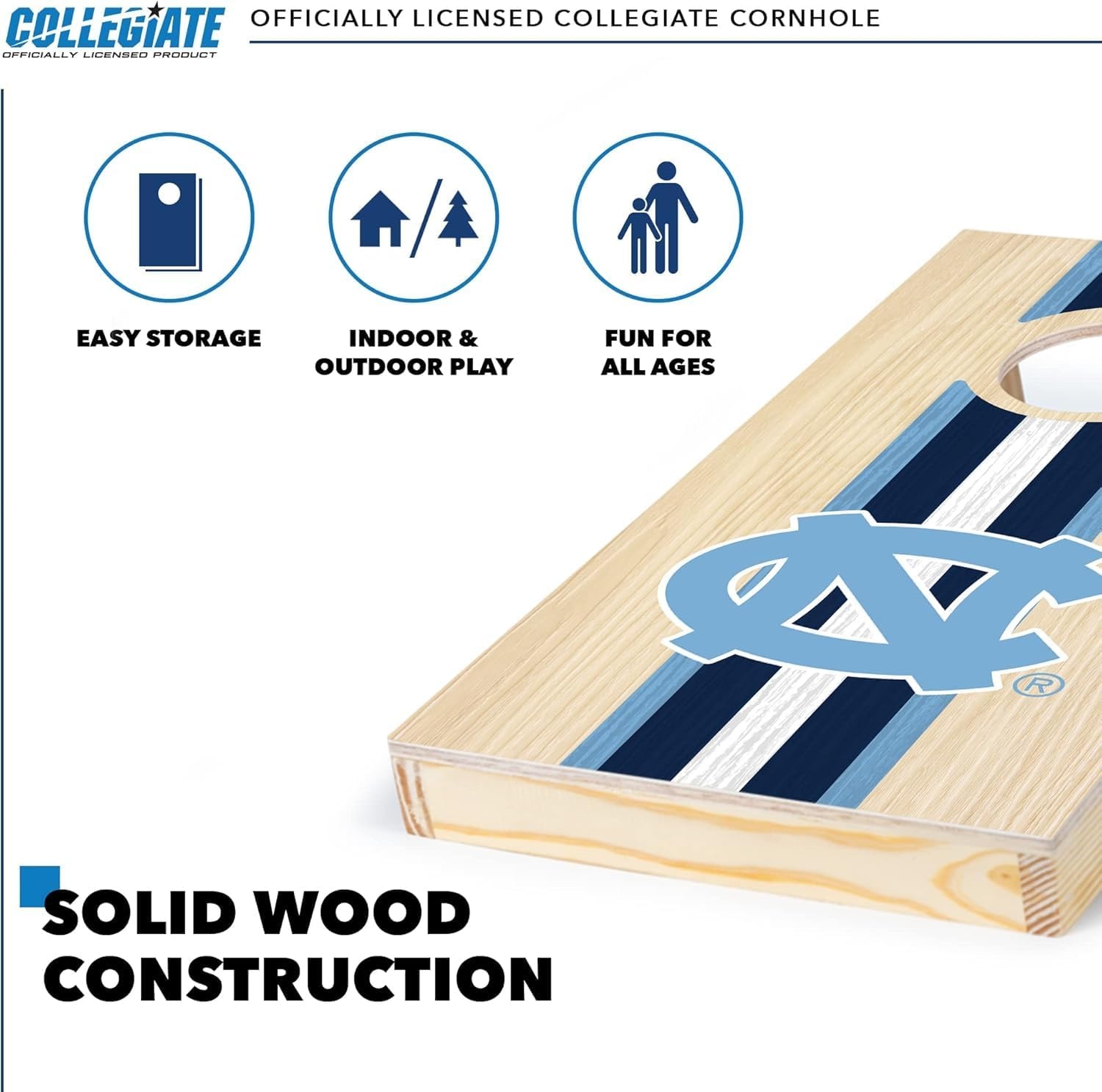 Wild Sports College Portable Size 1′ x 2′ Solid Wood Cornhole Set with Direct Print HD Team Graphics – Travel Size(North Carolina Tar Heels)