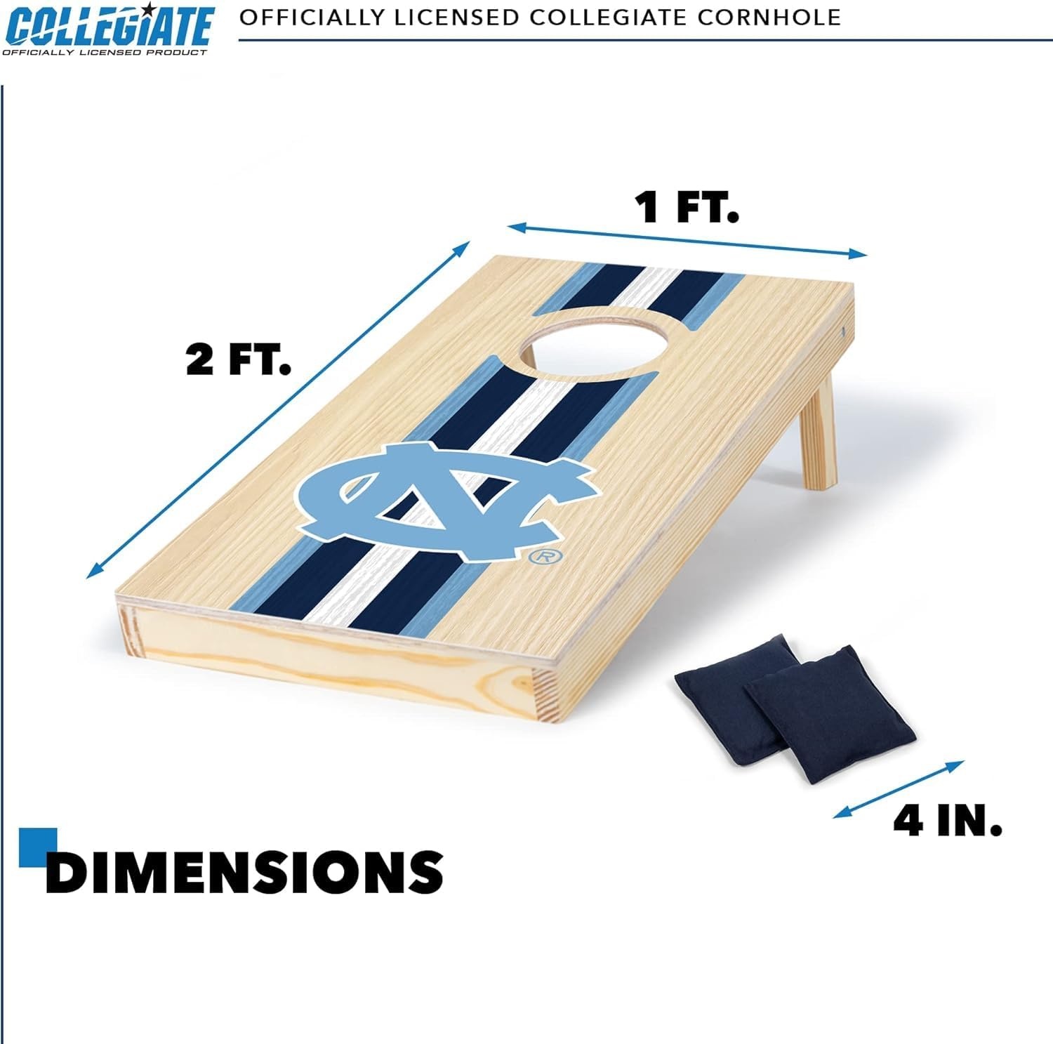 Wild Sports College Portable Size 1′ x 2′ Solid Wood Cornhole Set with Direct Print HD Team Graphics – Travel Size(North Carolina Tar Heels)