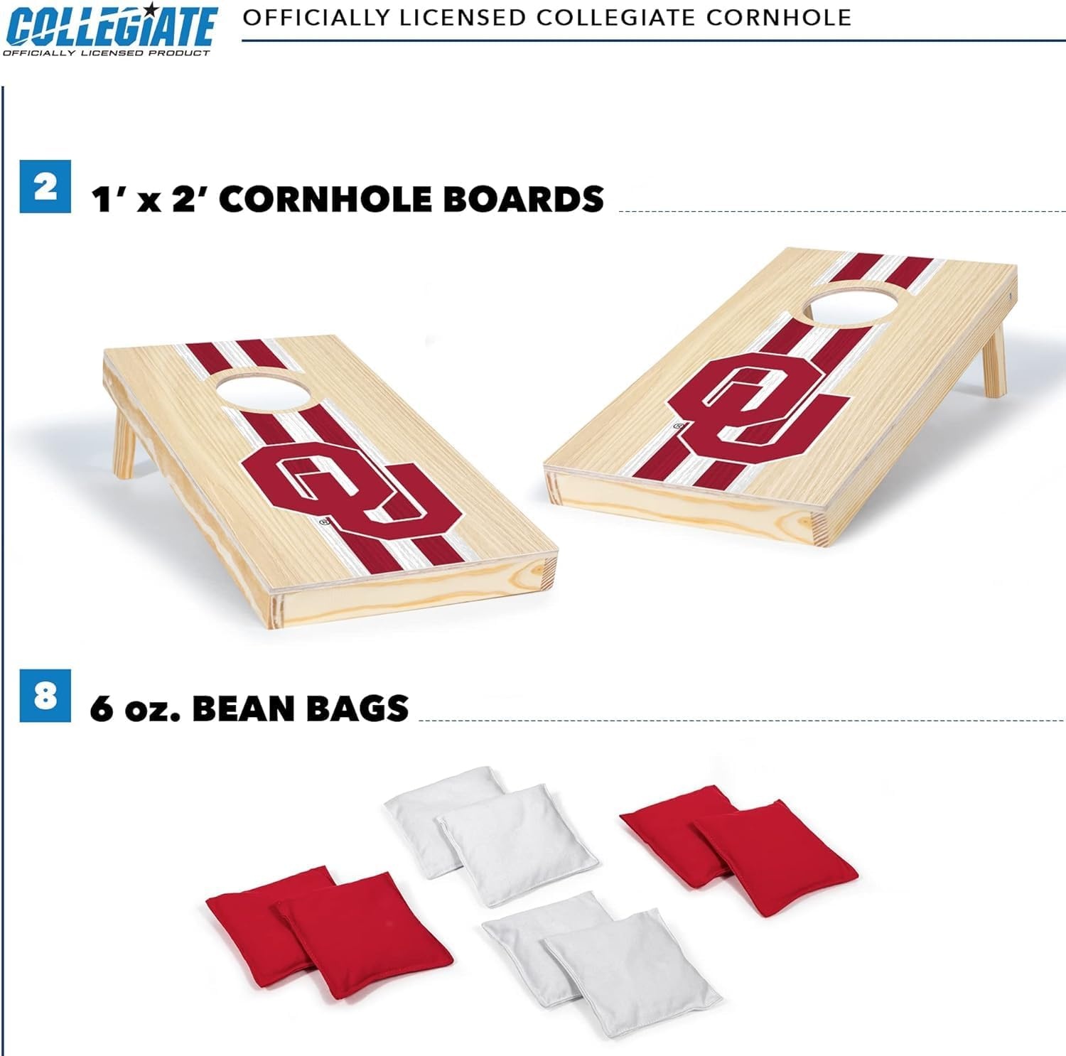 Wild Sports College Portable Size 1′ x 2′ Solid Wood Cornhole Set with Direct Print HD Team Graphics – Travel Size(Oklahoma Sooners)