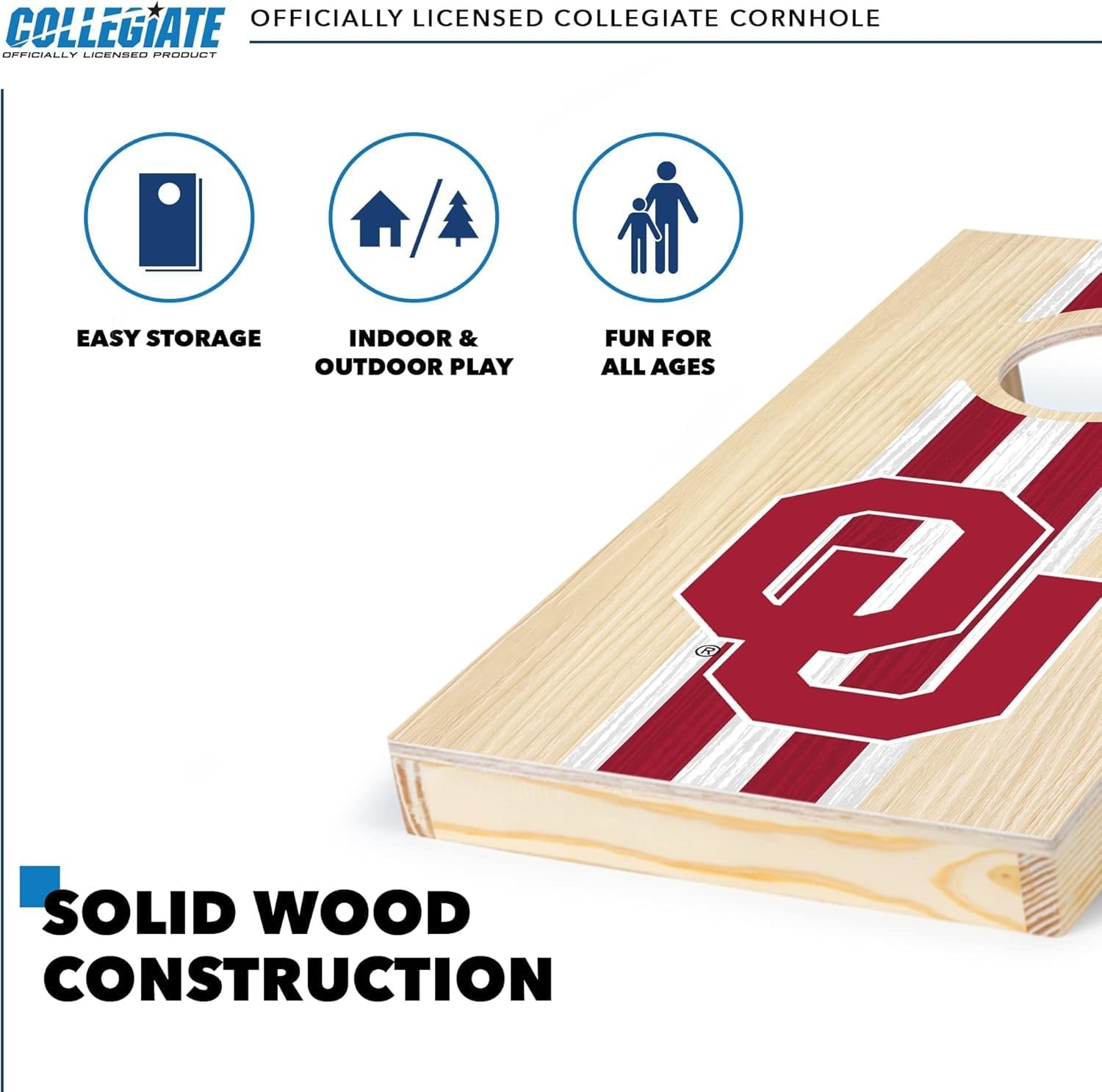 Wild Sports College Portable Size 1′ x 2′ Solid Wood Cornhole Set with Direct Print HD Team Graphics – Travel Size(Oklahoma Sooners)