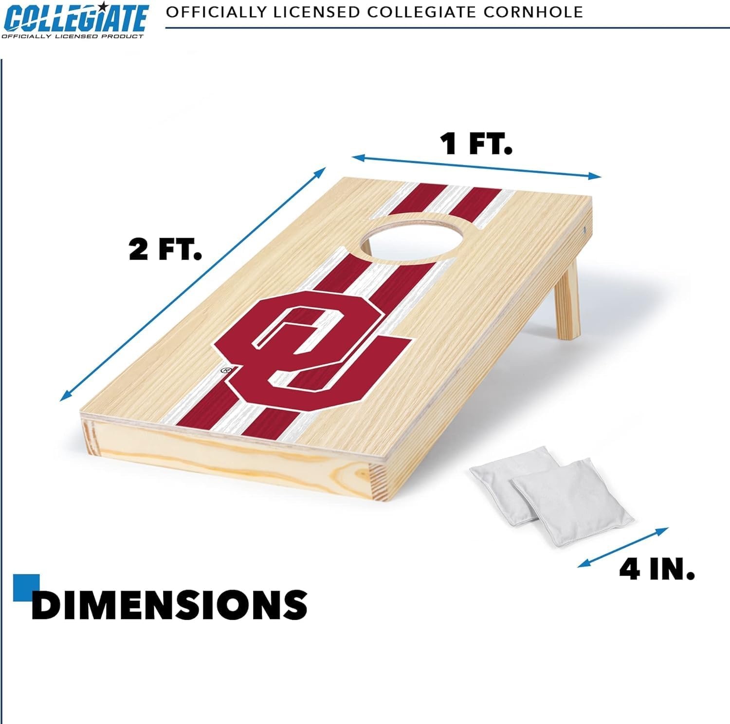 Wild Sports College Portable Size 1′ x 2′ Solid Wood Cornhole Set with Direct Print HD Team Graphics – Travel Size(Oklahoma Sooners)