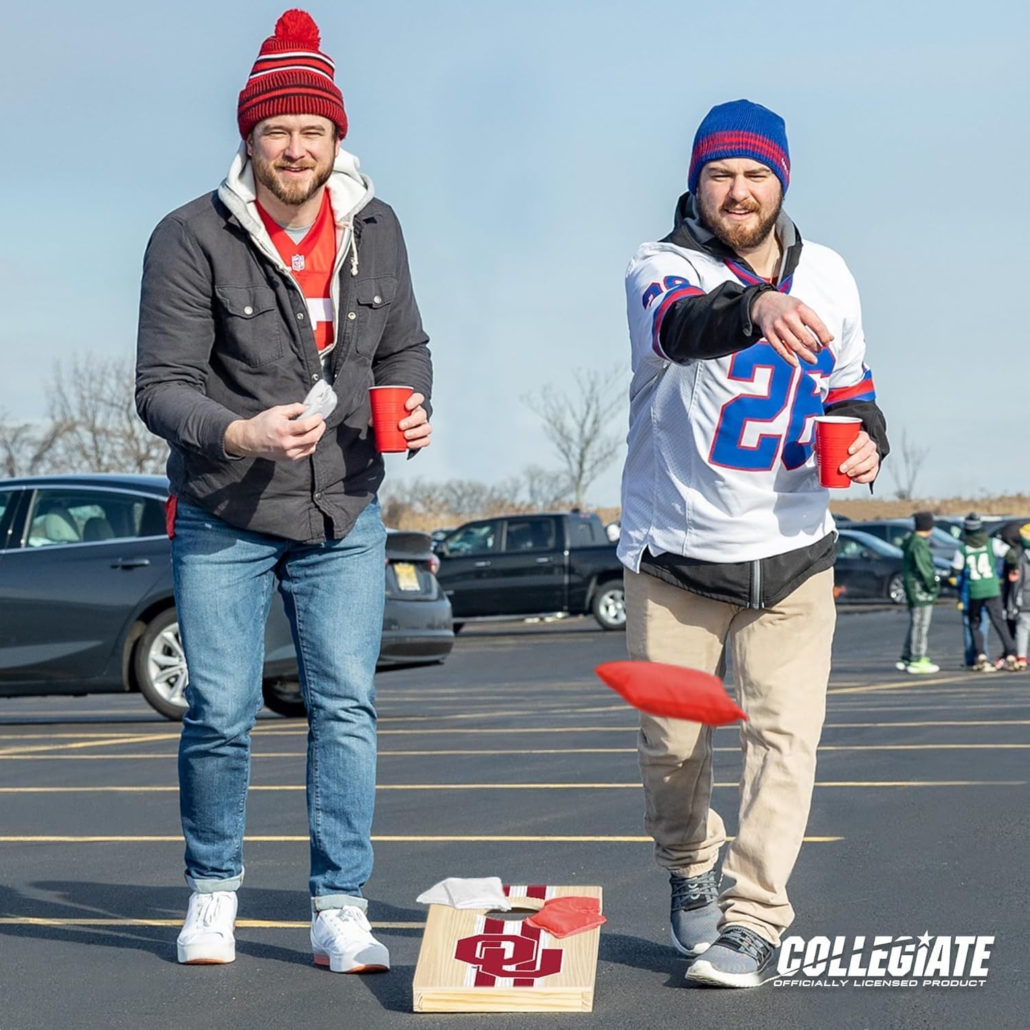 Wild Sports College Portable Size 1′ x 2′ Solid Wood Cornhole Set with Direct Print HD Team Graphics – Travel Size(Oklahoma Sooners)