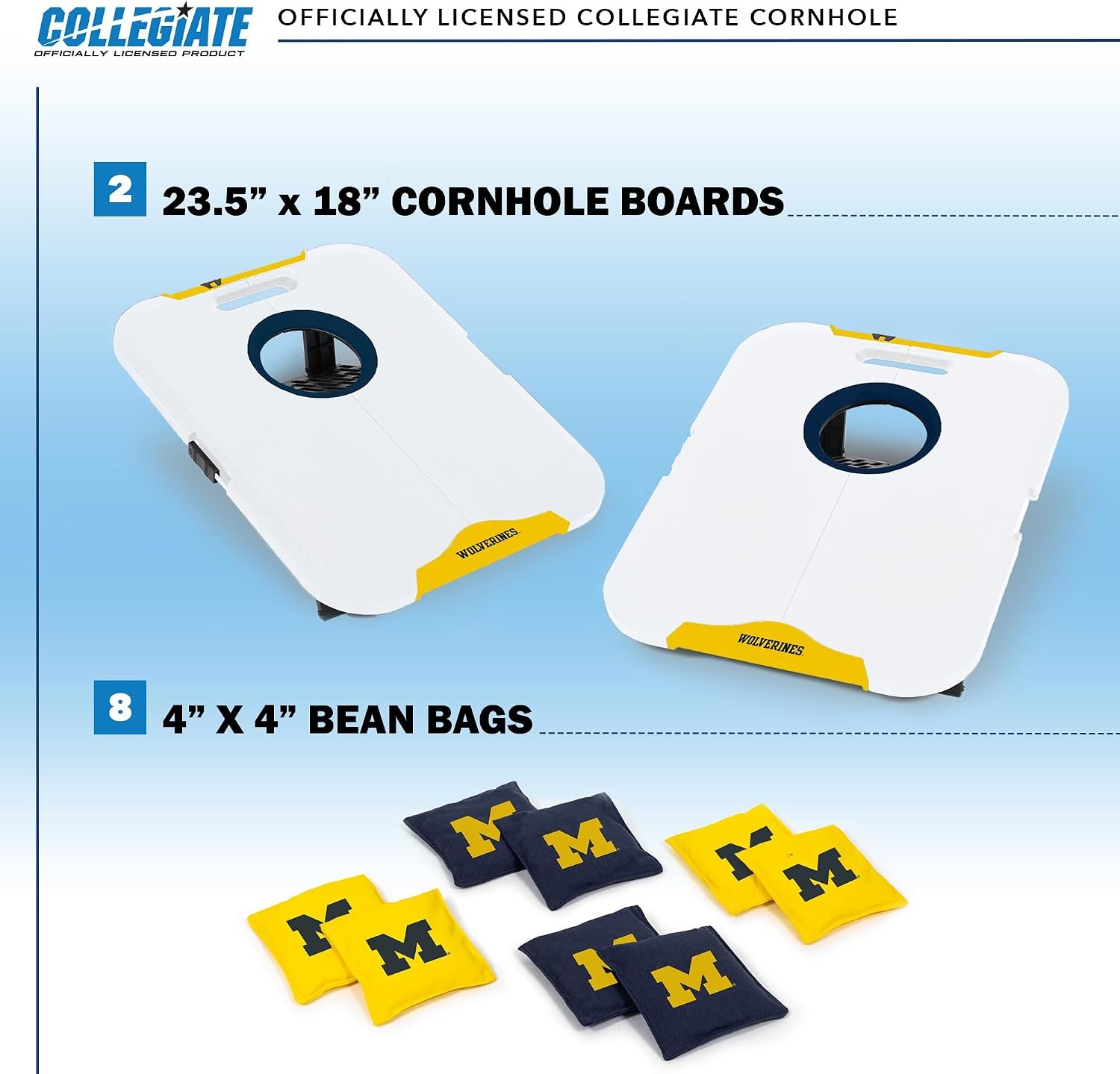 Wild Sports NCAA Pro Football All-Weather Cornhole Set – Travel Bean Bag Toss Set Includes 8 Bean Bags(Michigan Wolverines)