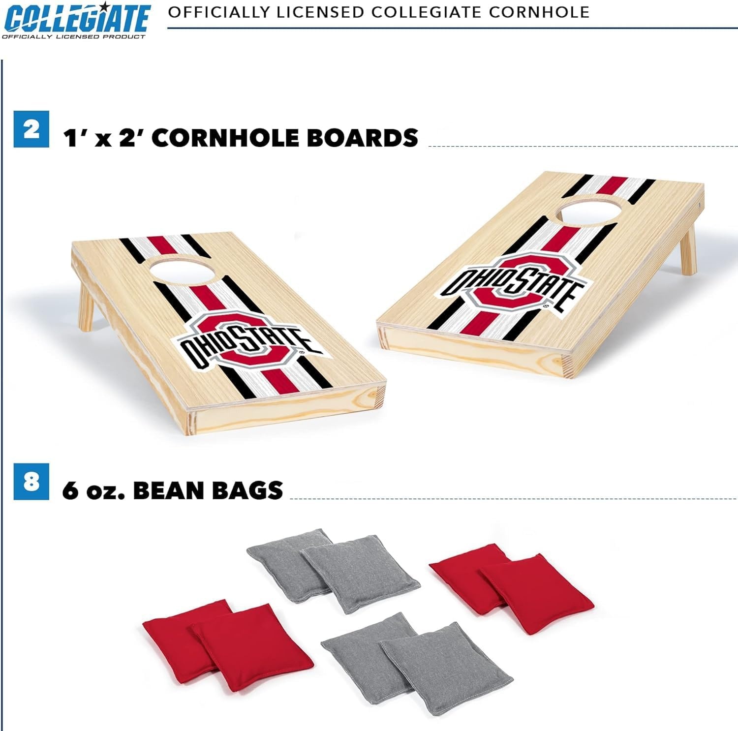 Wild Sports College Portable Size 1′ x 2′ Solid Wood Cornhole Set with Direct Print HD Team Graphics – Travel Size(Ohio State Buckeyes)