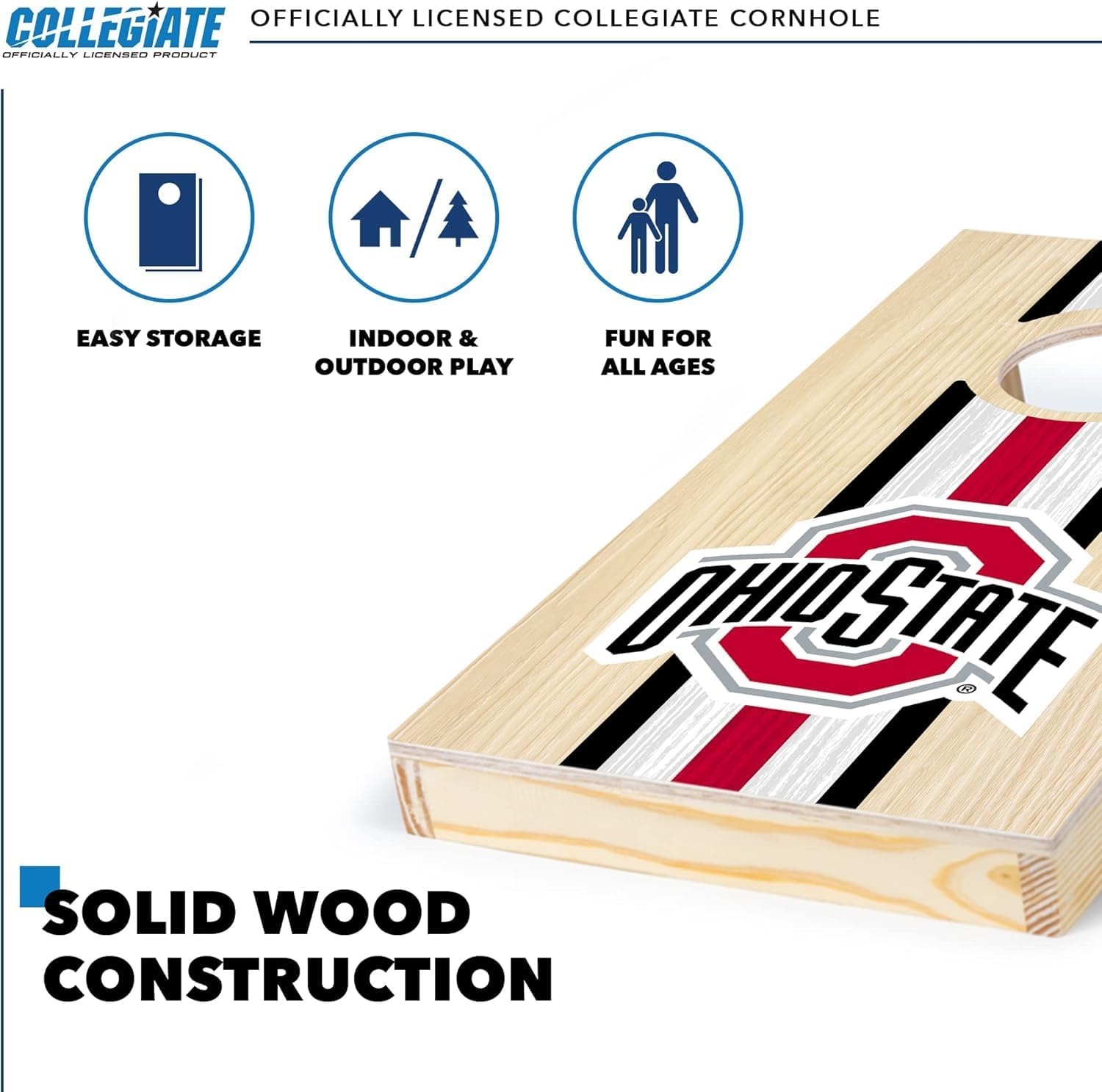 Wild Sports College Portable Size 1′ x 2′ Solid Wood Cornhole Set with Direct Print HD Team Graphics – Travel Size(Ohio State Buckeyes)