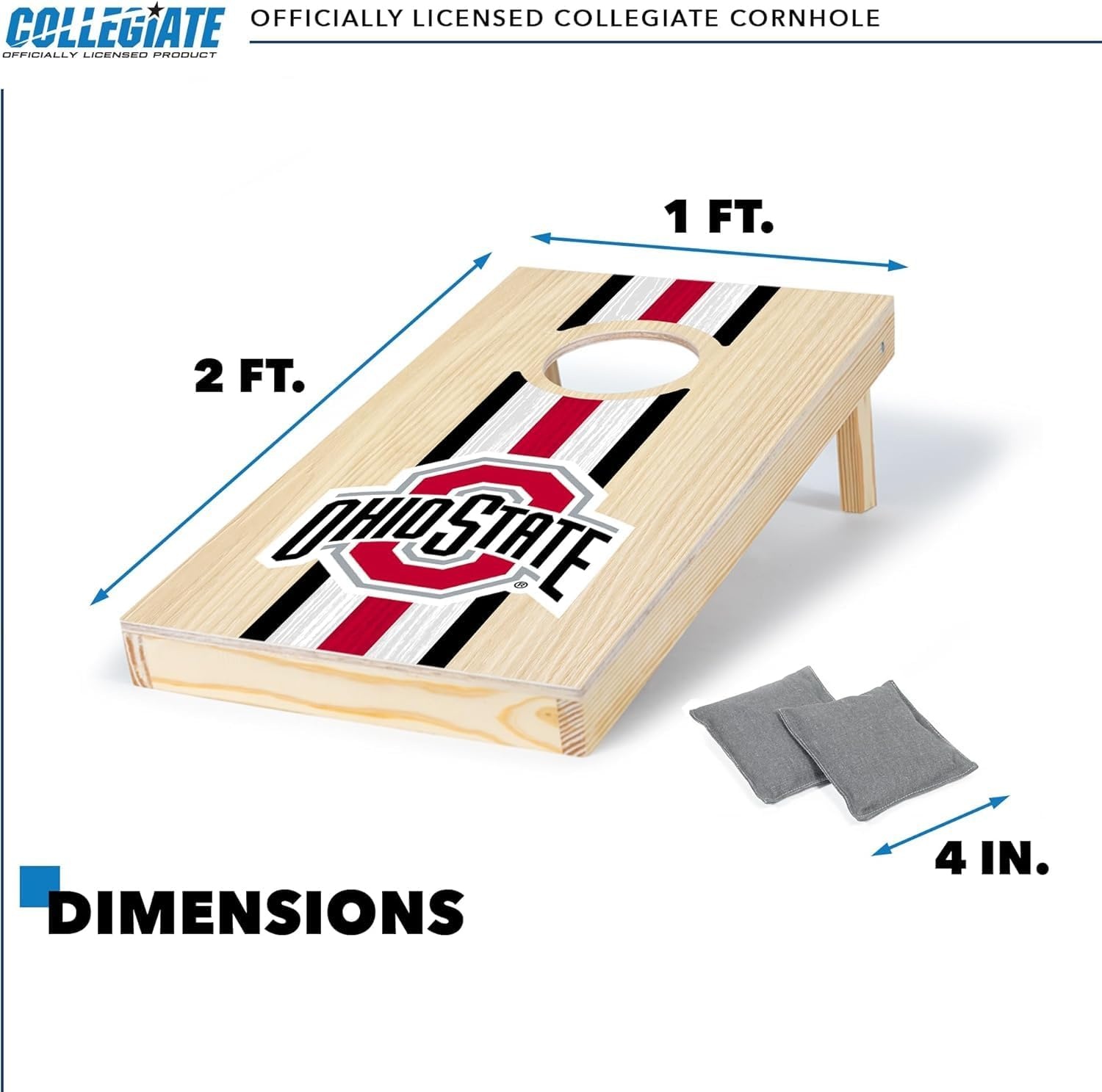 Wild Sports College Portable Size 1′ x 2′ Solid Wood Cornhole Set with Direct Print HD Team Graphics – Travel Size(Ohio State Buckeyes)