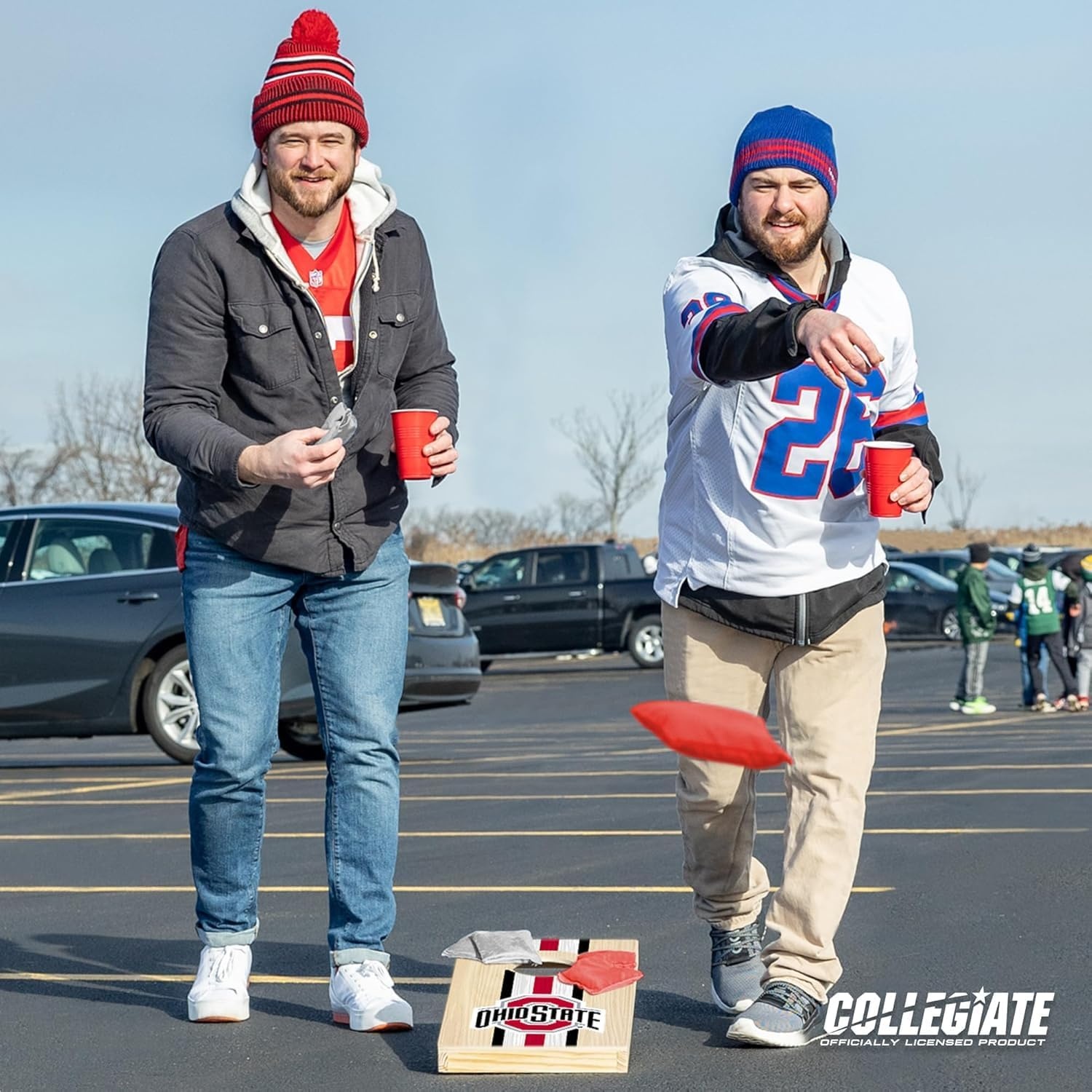 Wild Sports College Portable Size 1′ x 2′ Solid Wood Cornhole Set with Direct Print HD Team Graphics – Travel Size(Ohio State Buckeyes)