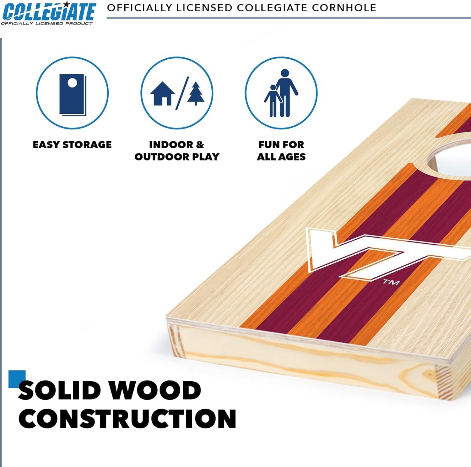 Wild Sports College Portable Size 1′ x 2′ Solid Wood Cornhole Set with Direct Print HD Team Graphics – Travel Size(Virginia Tech Hokies)
