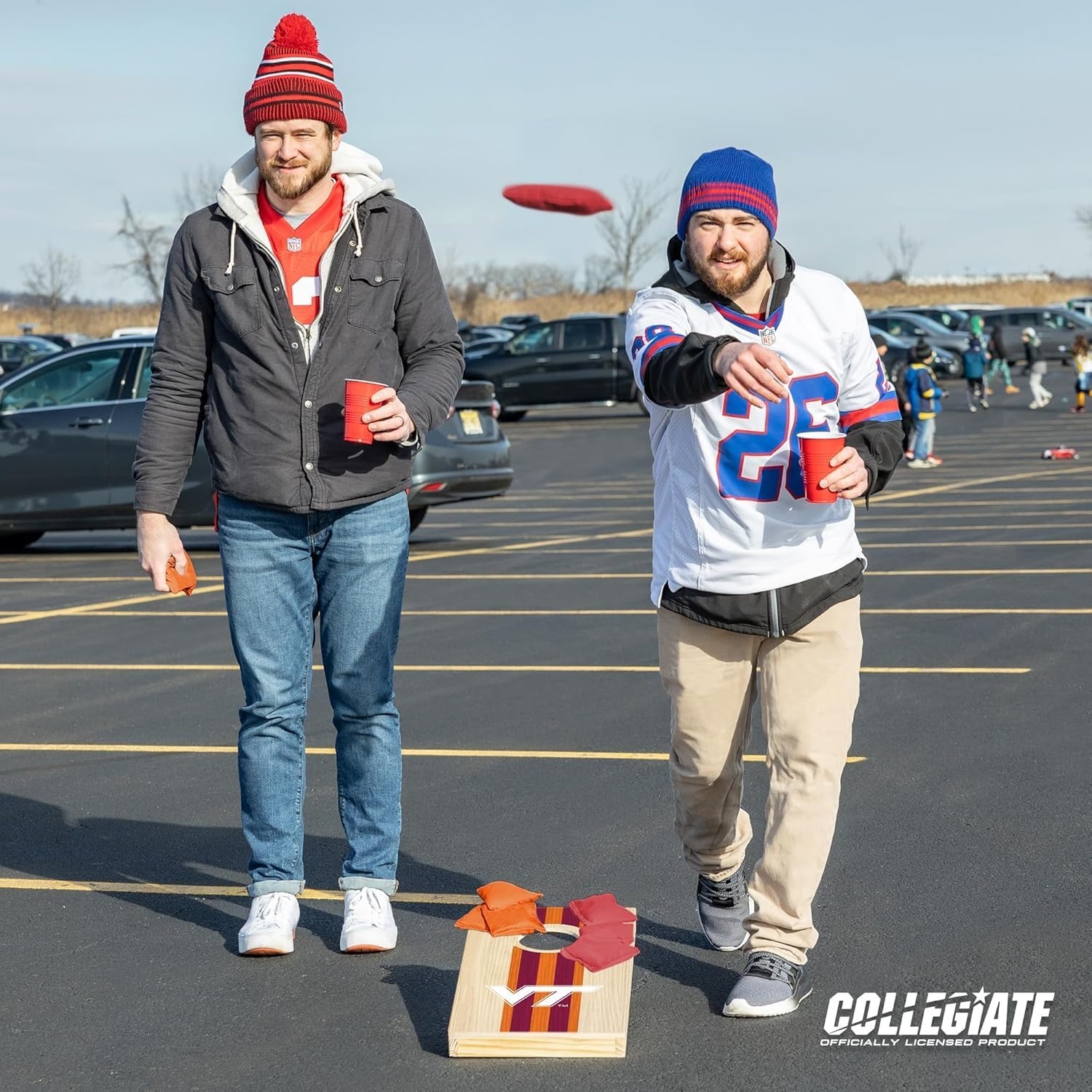 Wild Sports College Portable Size 1′ x 2′ Solid Wood Cornhole Set with Direct Print HD Team Graphics – Travel Size(Virginia Tech Hokies)