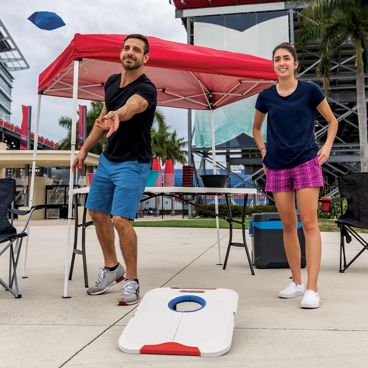 Wild Sports NCAA Pro Football All-Weather Cornhole Set – Travel Bean Bag Toss Set Includes 8 Bean Bags(West Virginia Mountaineers)