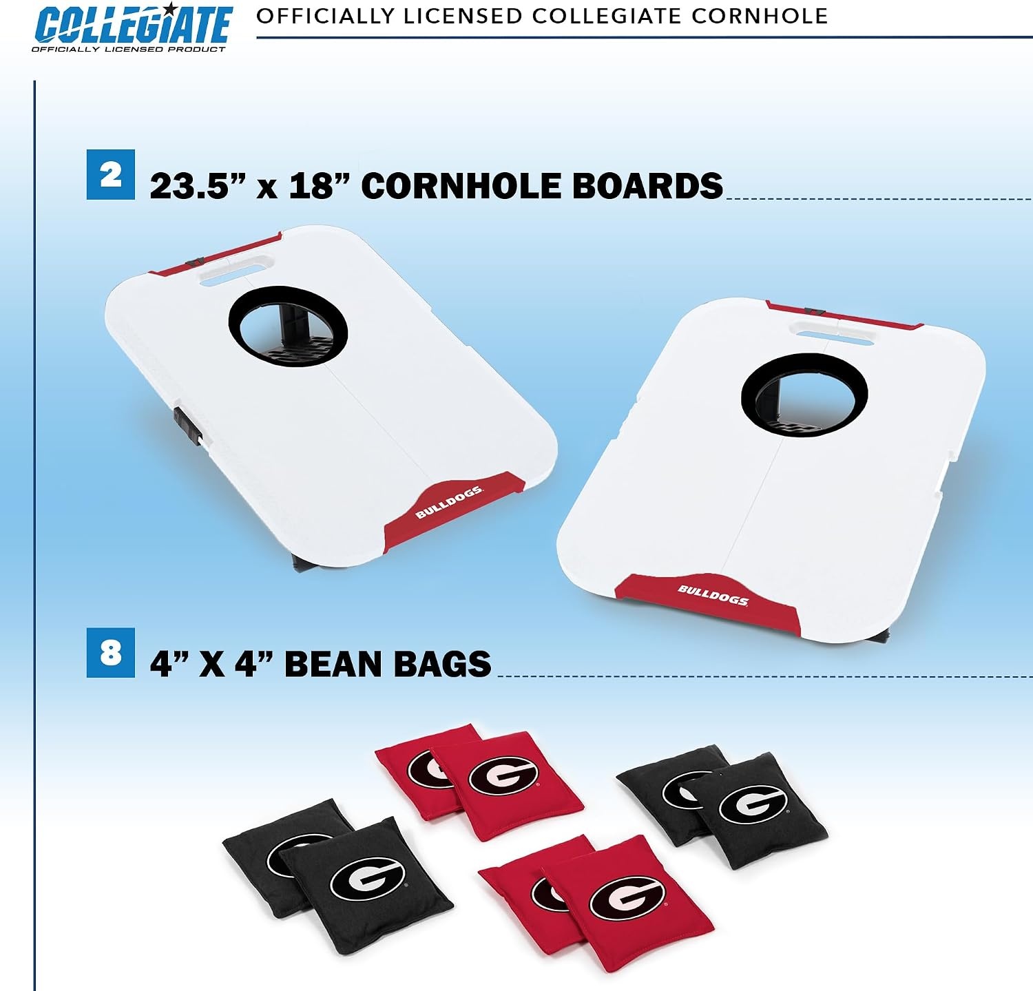 Wild Sports NCAA Pro Football All-Weather Cornhole Set – Travel Bean Bag Toss Set Includes 8 Bean Bags(Georgia Bulldogs)