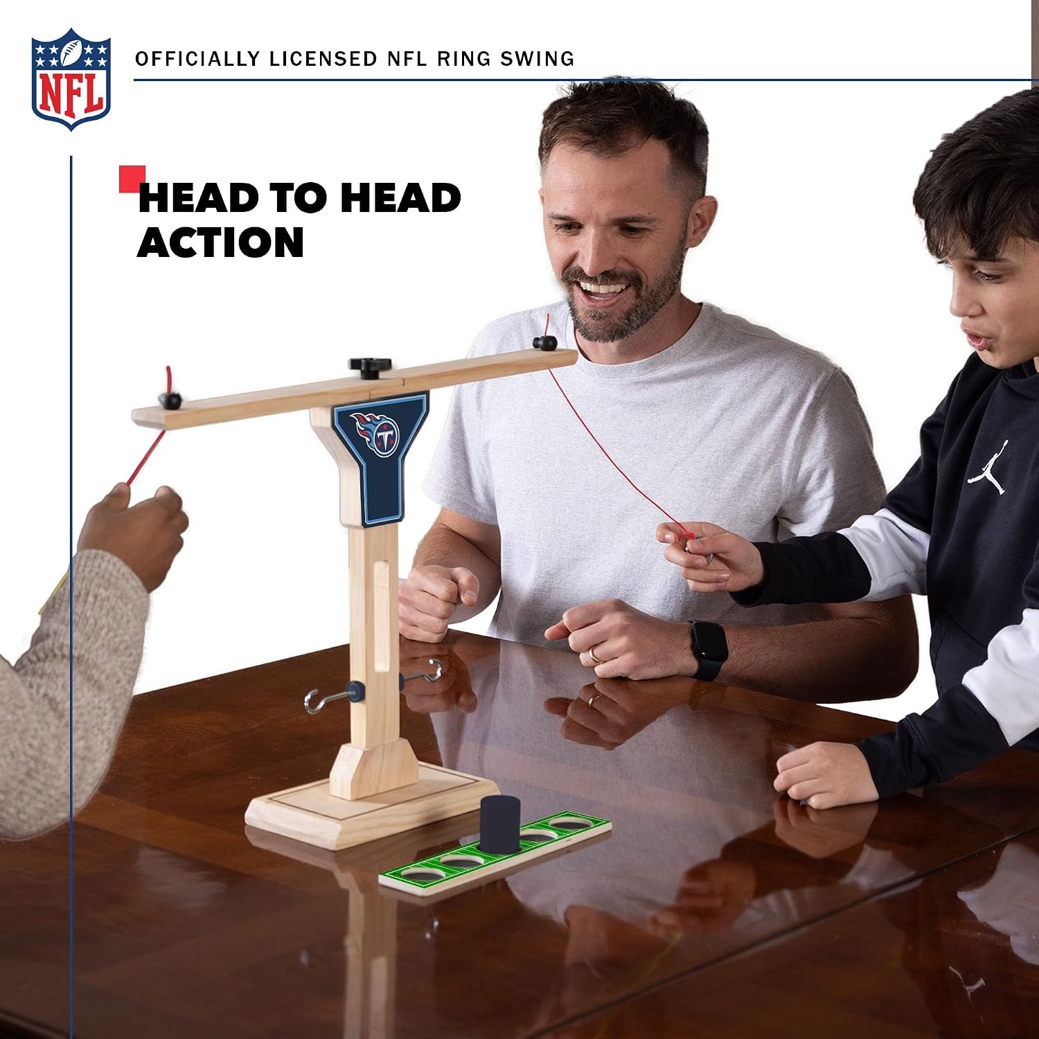 Wild Sports NFL Tennessee Titans Wooden Ring Swing Battle – Head-to-Head Ring Toss Hook & Ring Game for NFL Fans